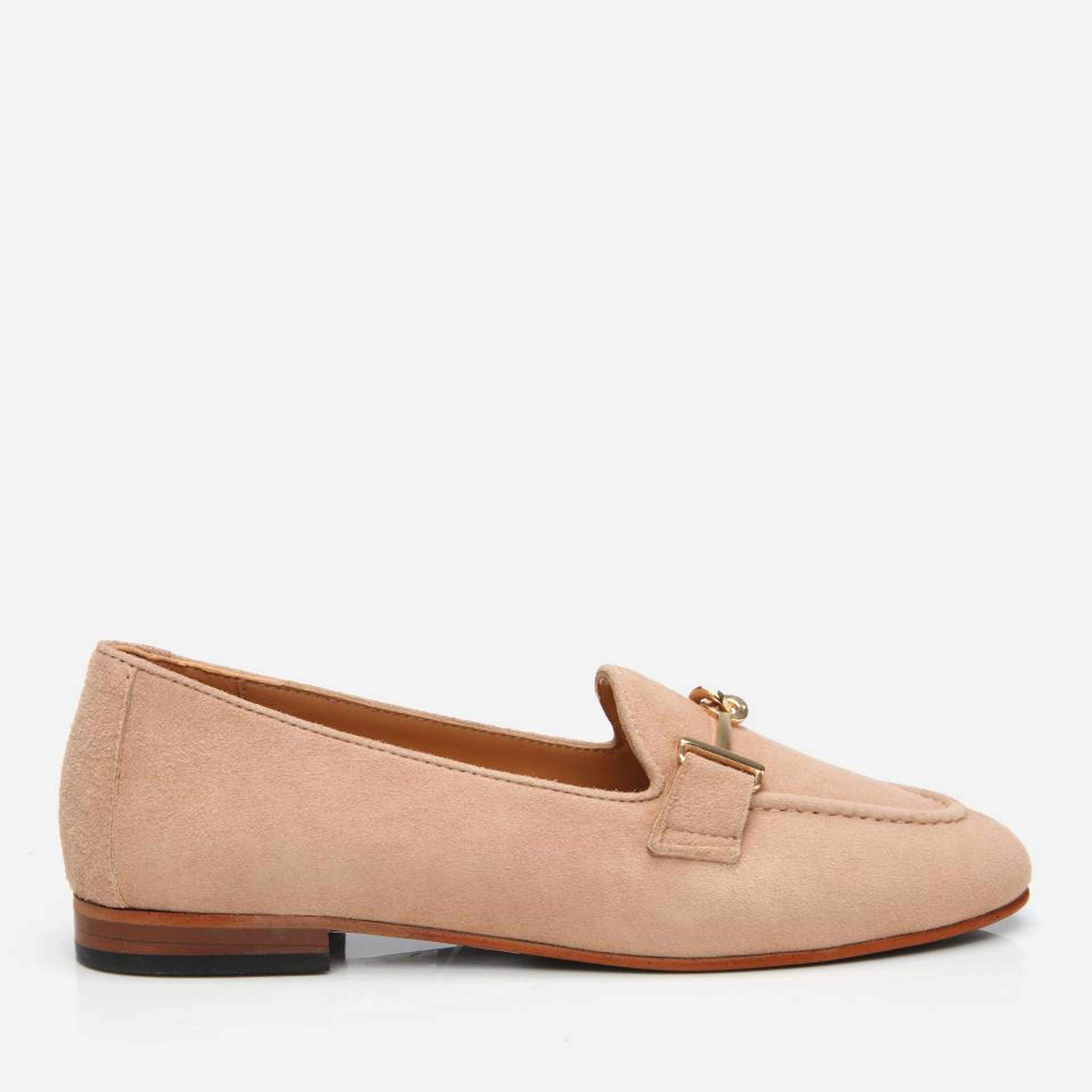 Kadın Süet Deri Bej Tokalı Klasik Loafer
