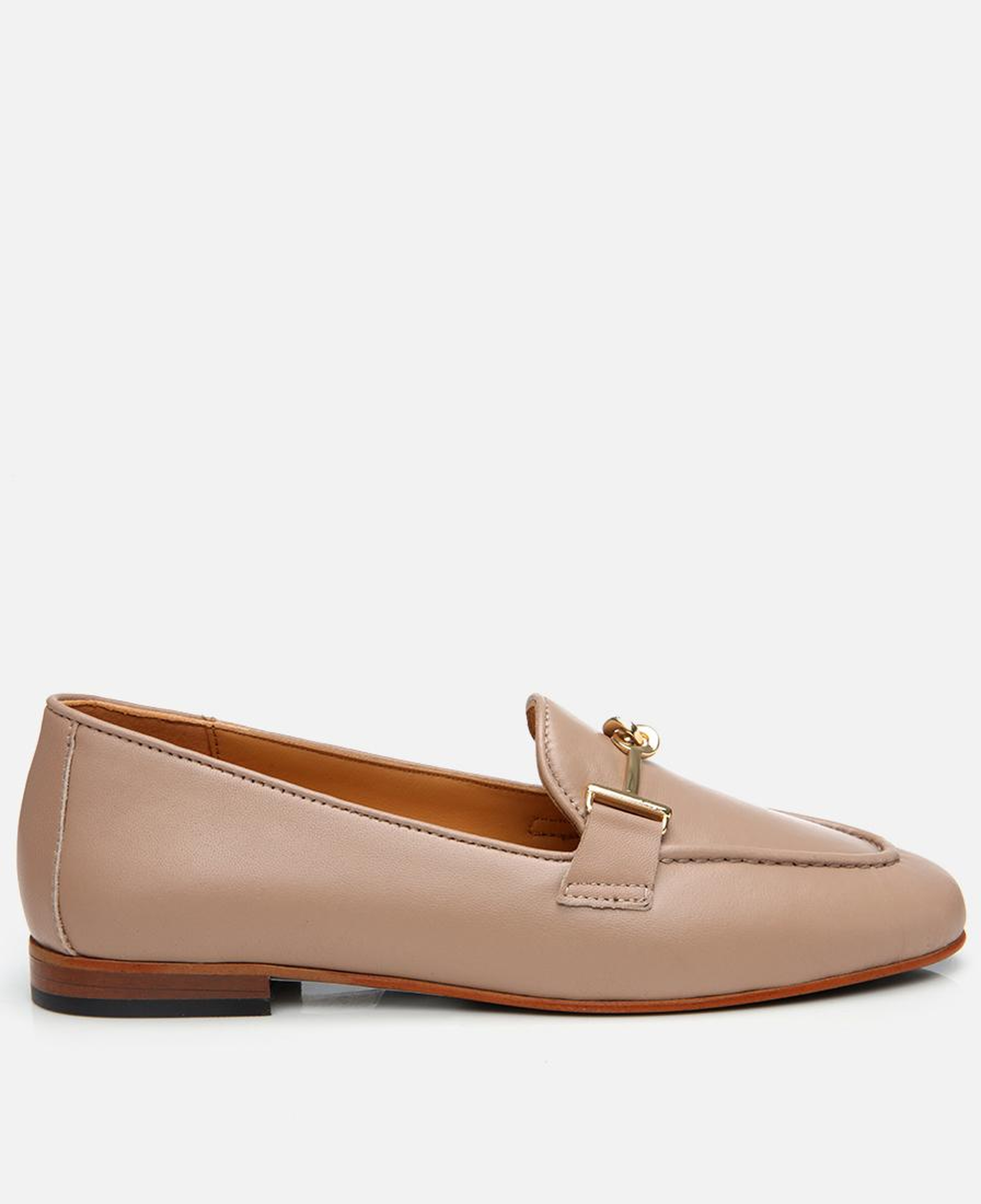 Kadın Deri Bej Tokalı Klasik Loafer