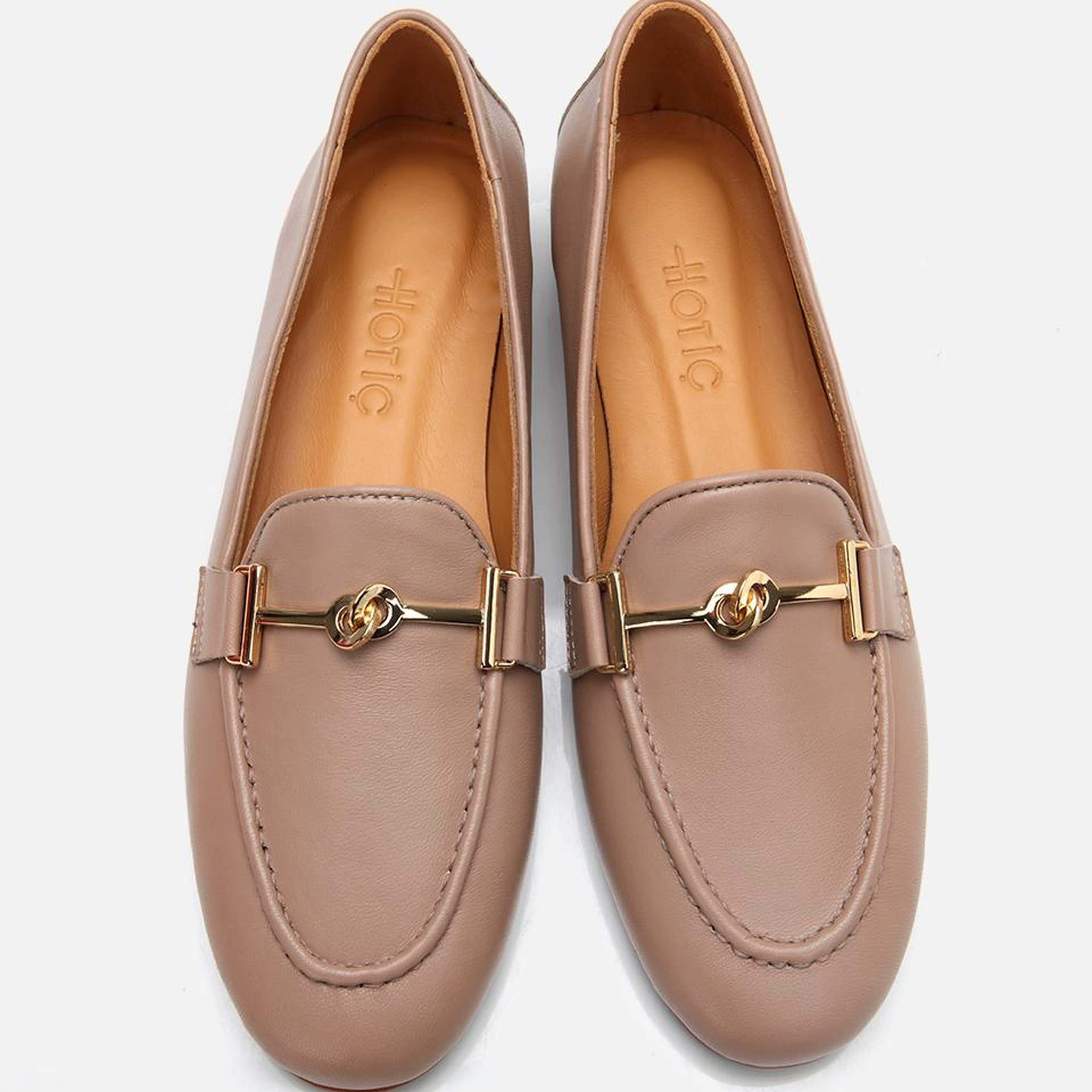 Kadın Deri Bej Tokalı Klasik Loafer