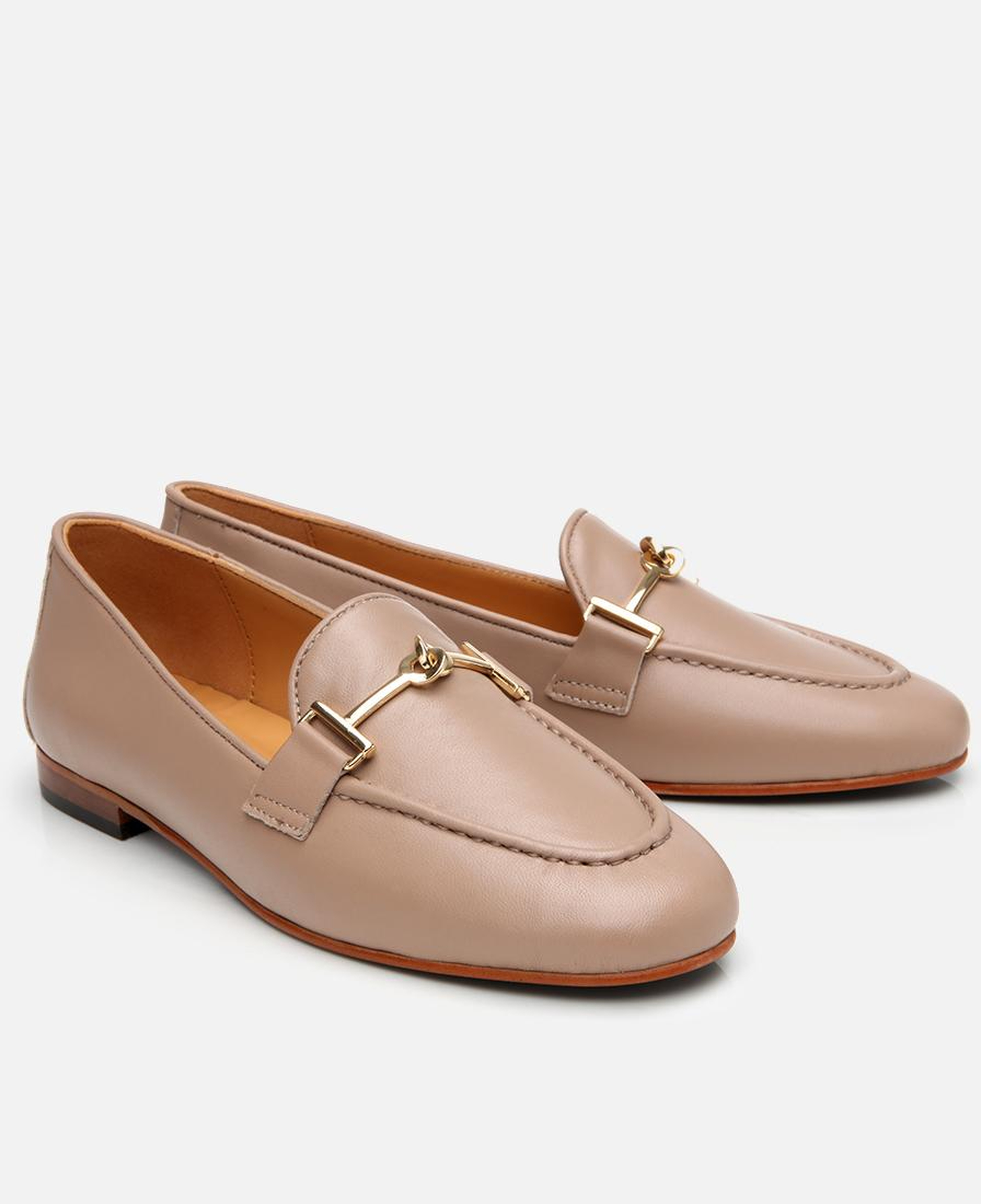 Kadın Deri Bej Tokalı Klasik Loafer