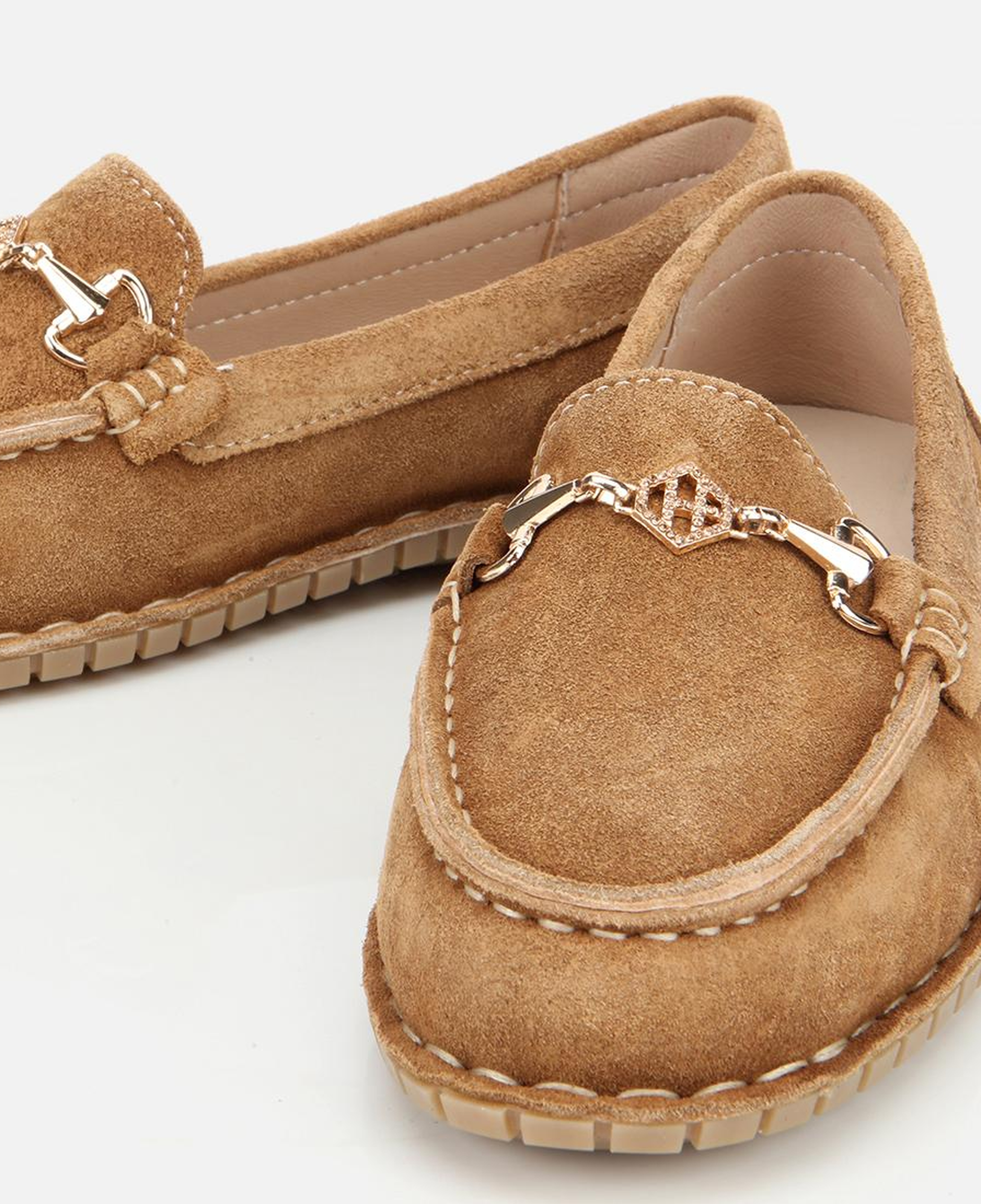 Kadın Süet Deri Taba Esnek Tabanlı Tokalı Günlük Loafer