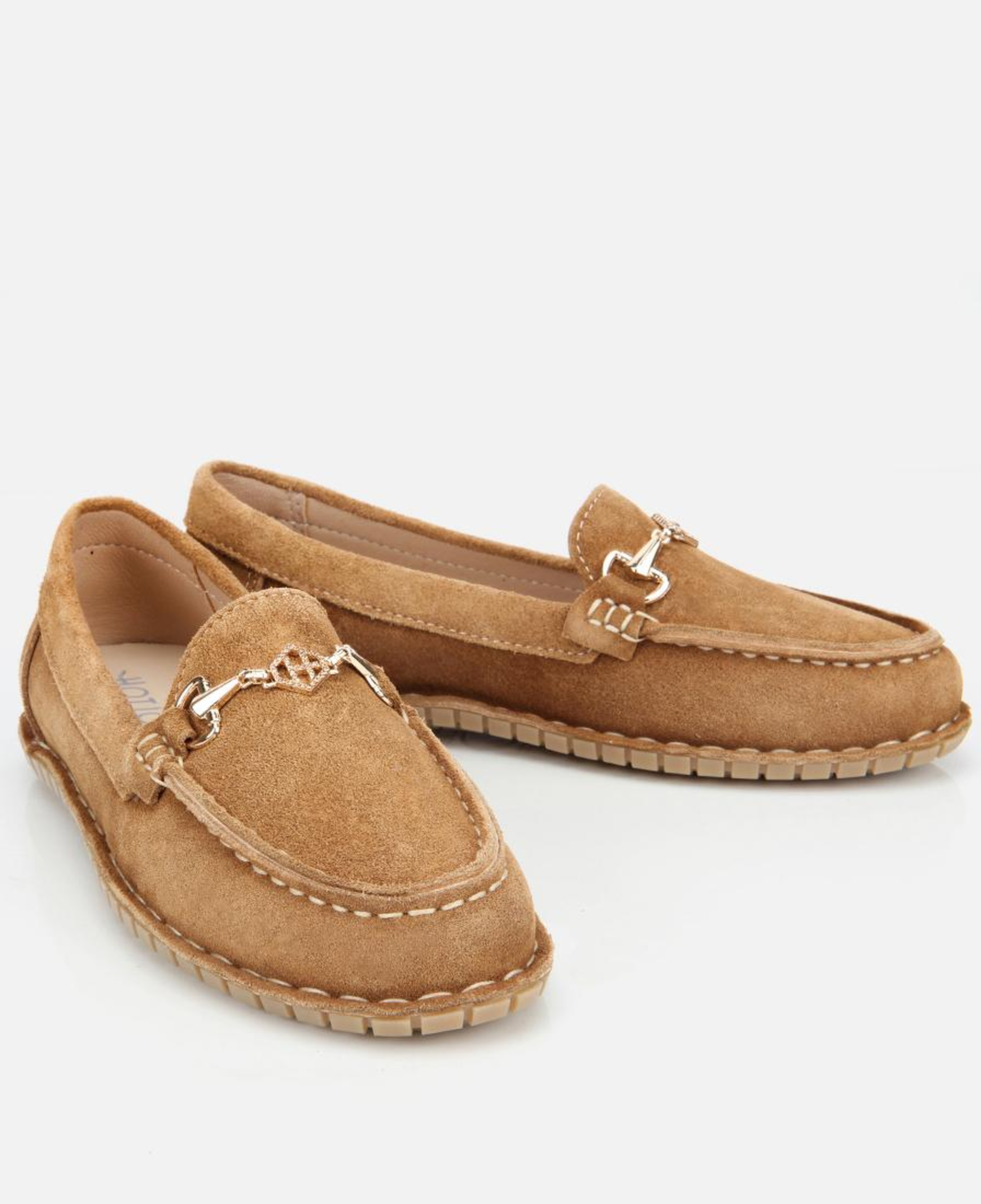 Kadın Süet Deri Taba Esnek Tabanlı Tokalı Günlük Loafer