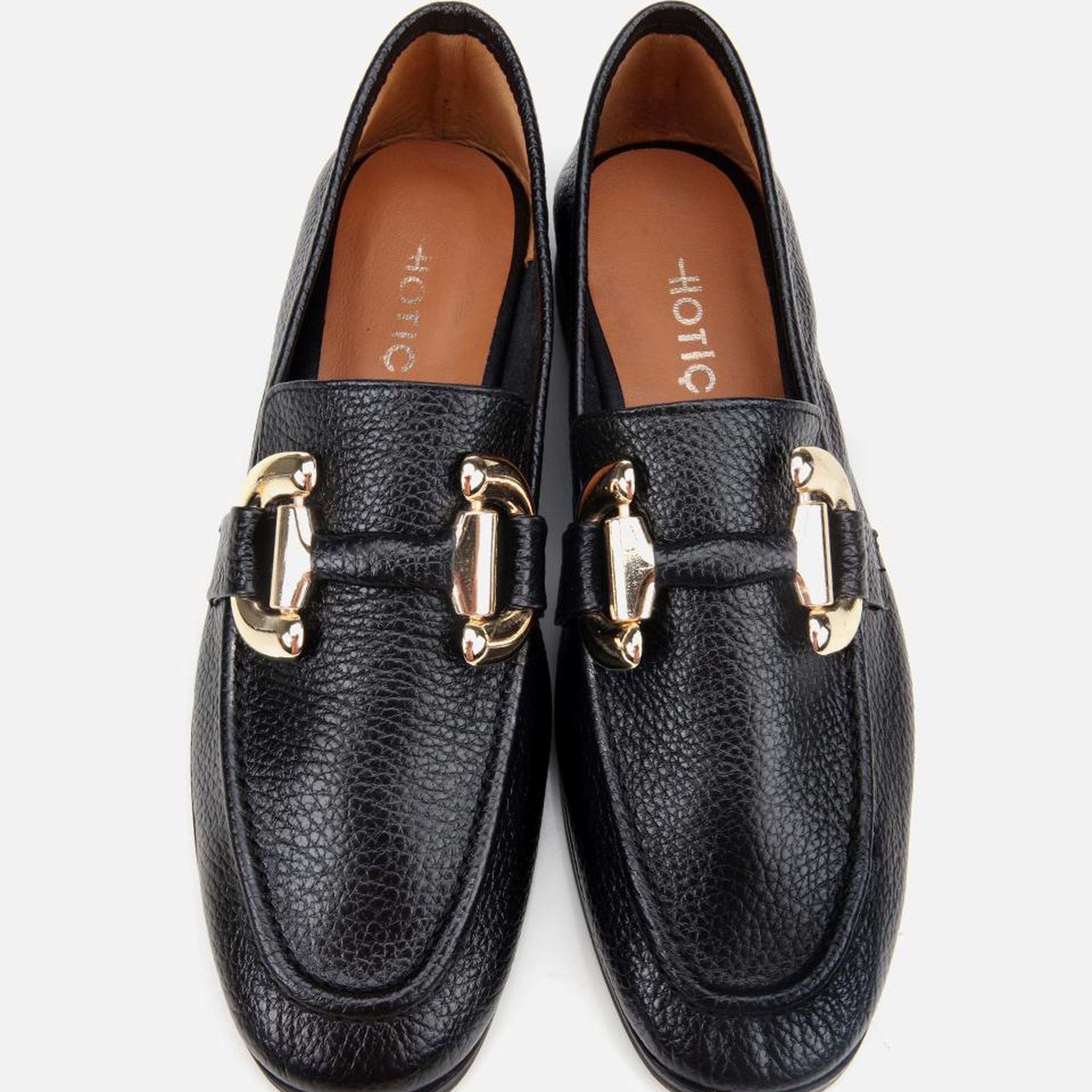 Kadın Deri Siyah Tokalı Klasik Loafer