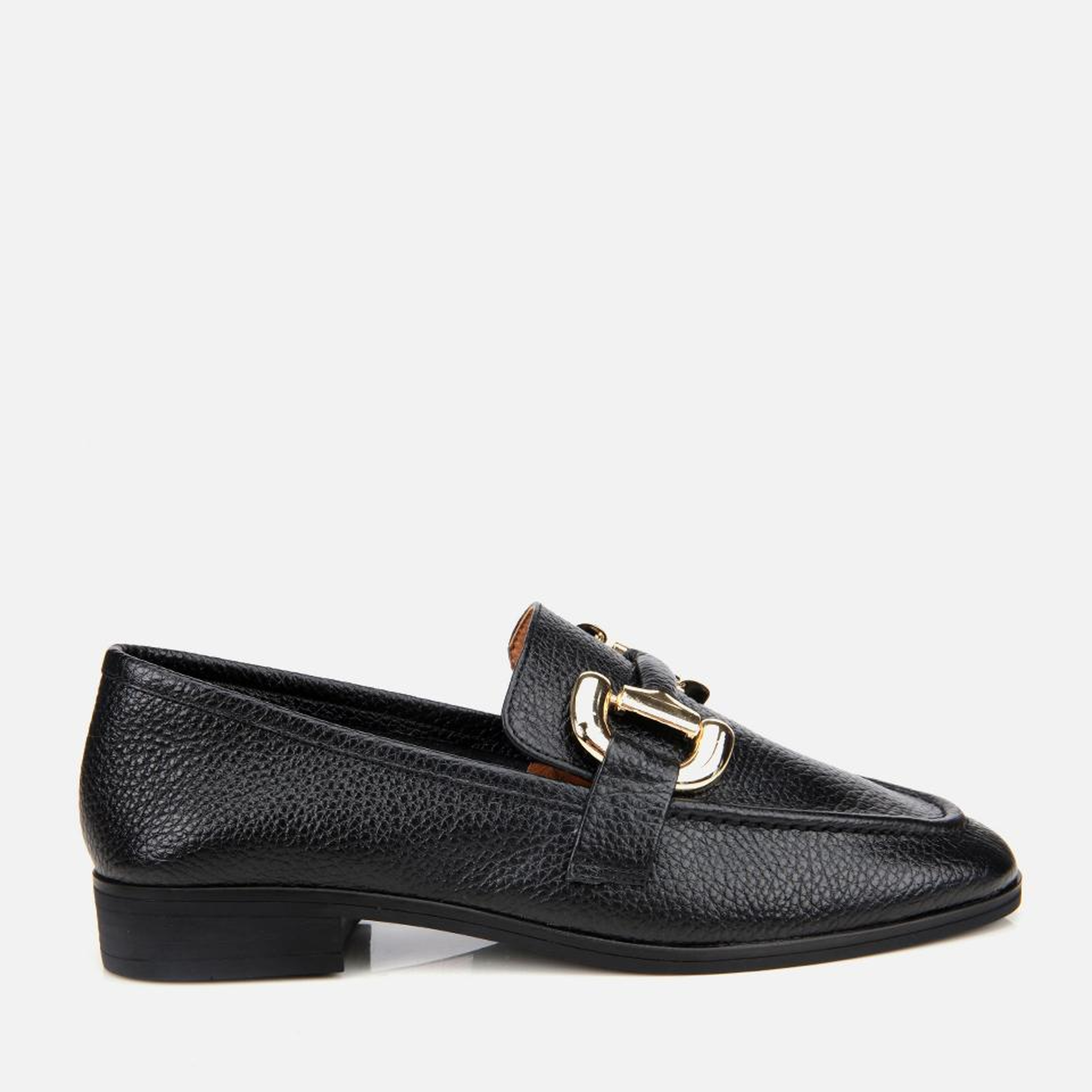 Kadın Deri Siyah Tokalı Klasik Loafer