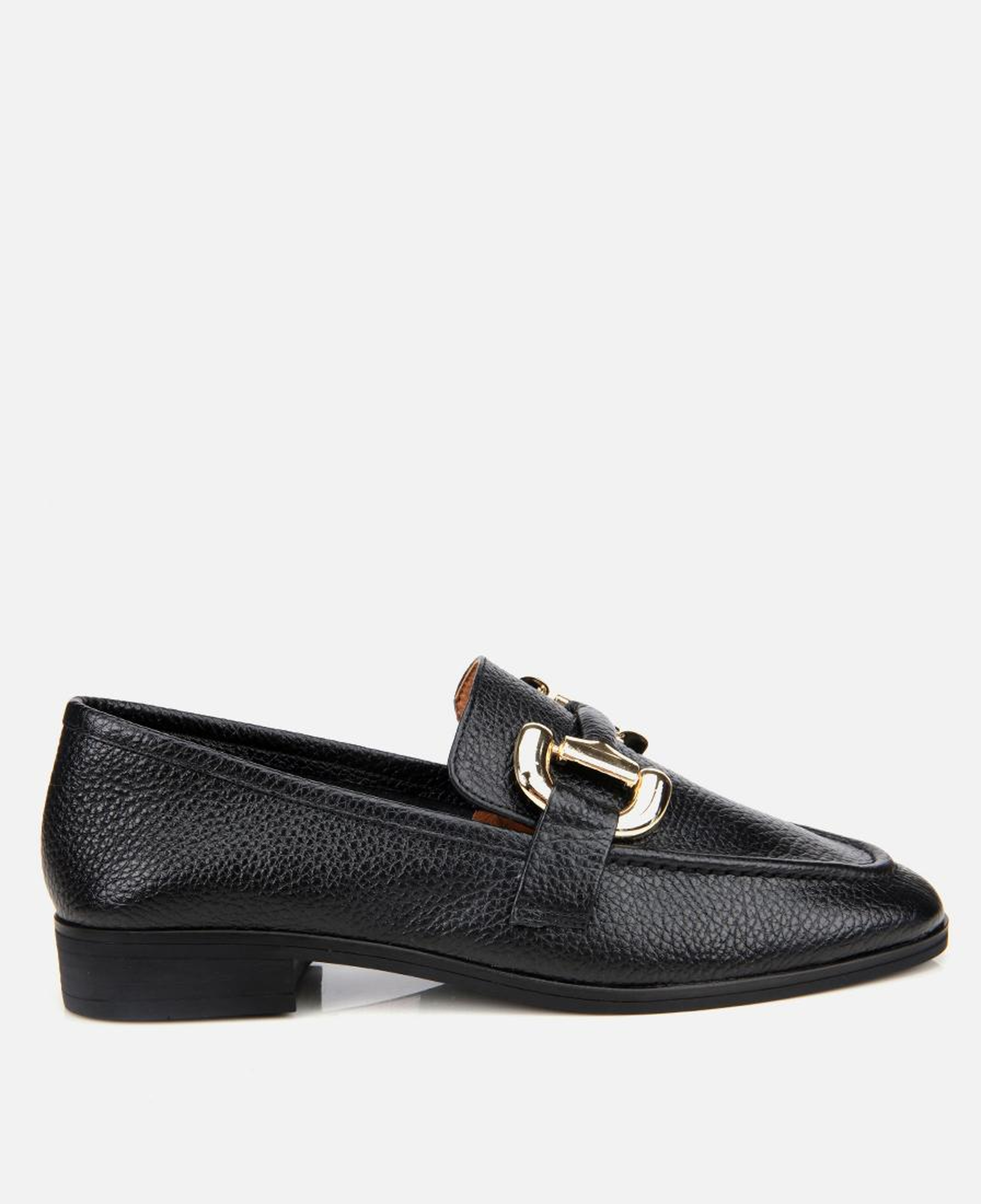 Kadın Deri Siyah Tokalı Klasik Loafer