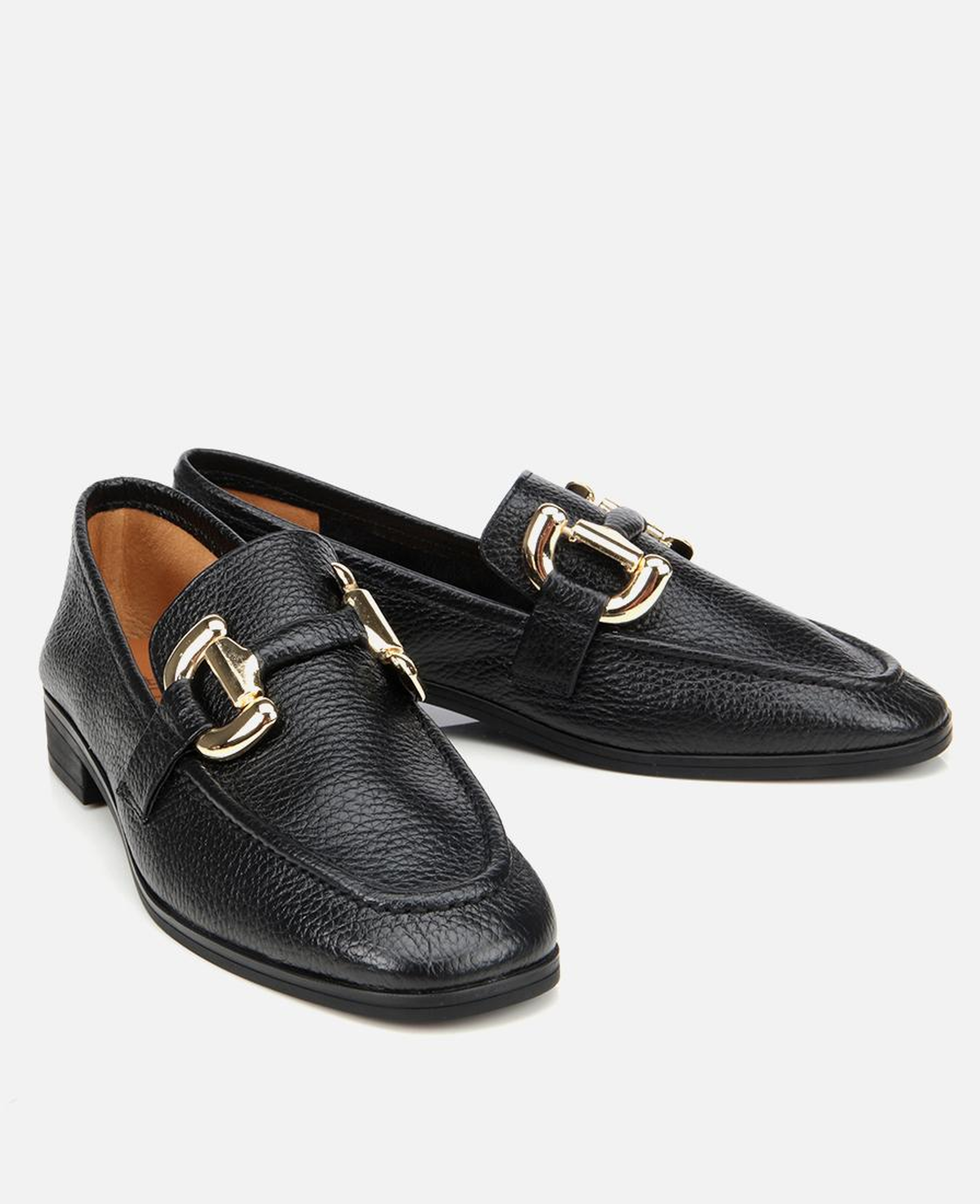 Kadın Deri Siyah Tokalı Klasik Loafer