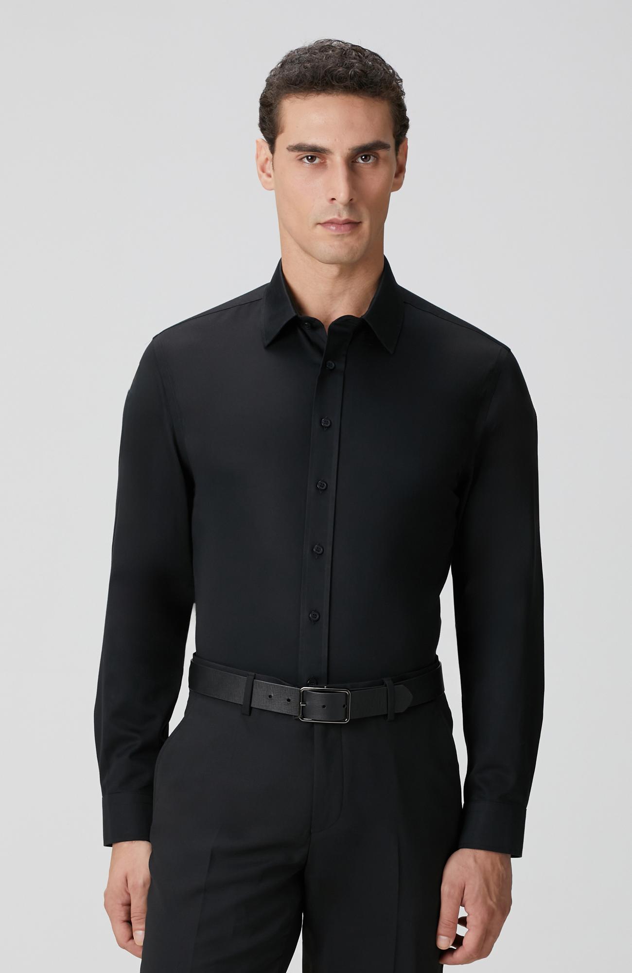 Network Erkek Siyah Non-Iron Saten Gömlek