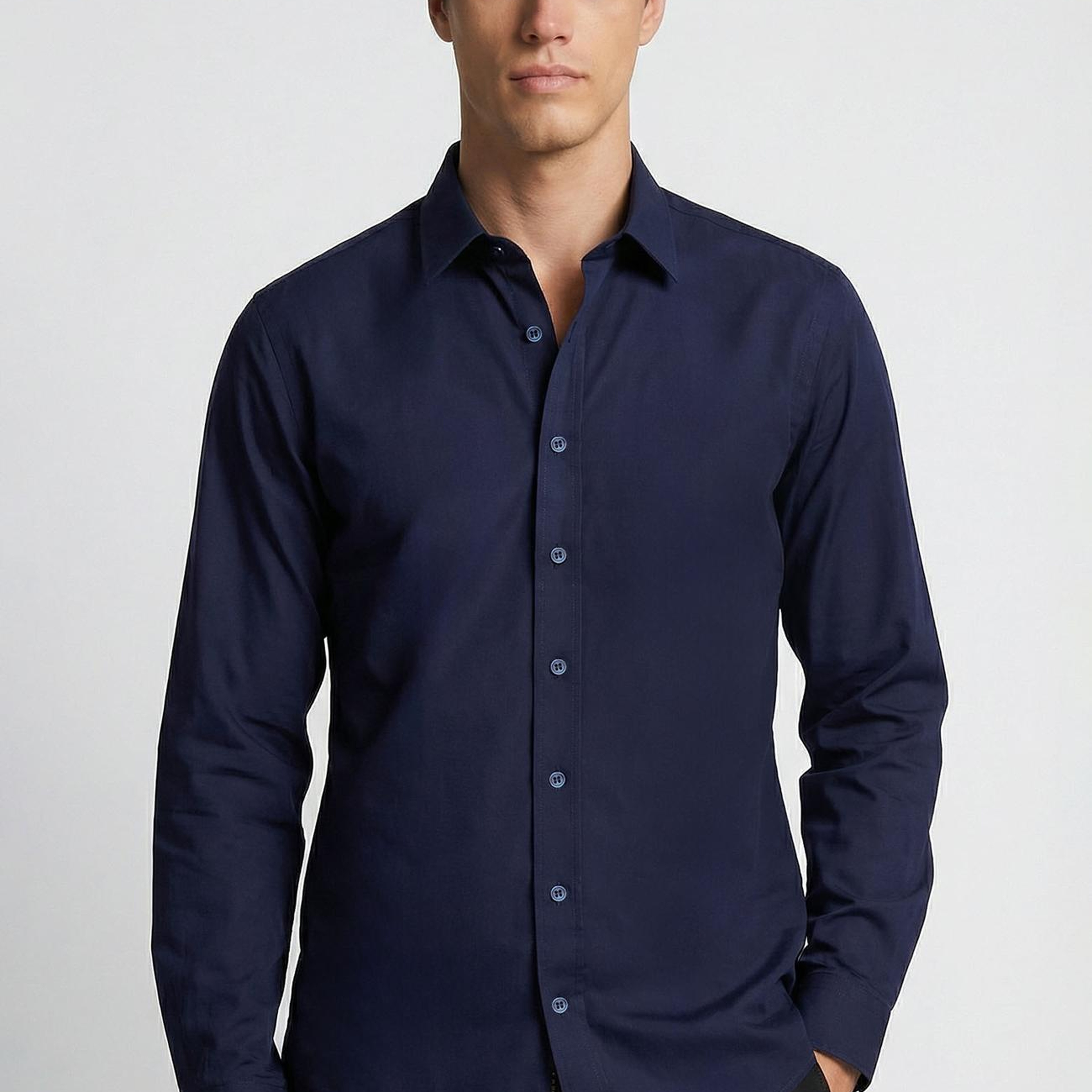 Network Erkek Non-Iron Lacivert Saten Gömlek