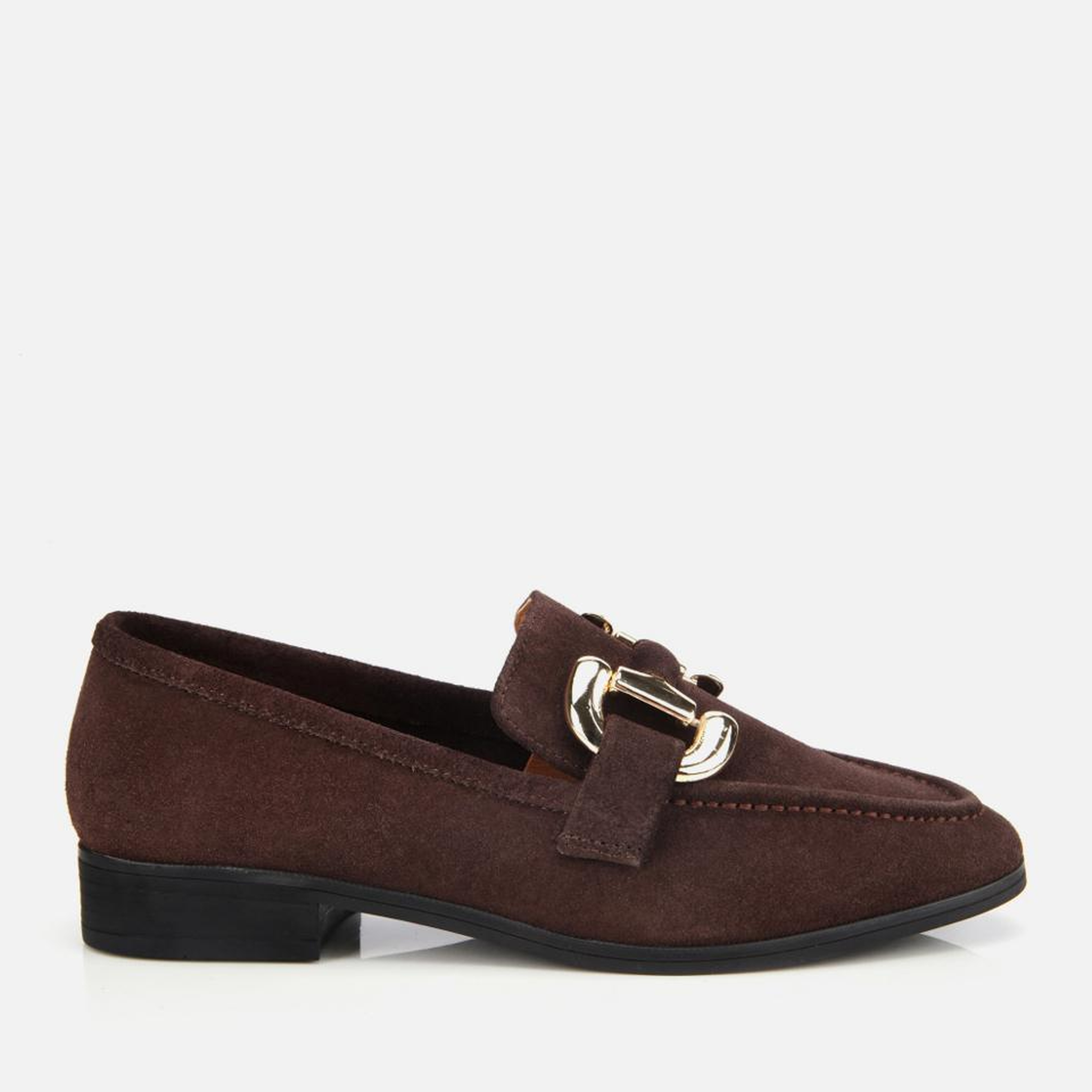 Kadın Süet Deri Kahverengi Tokalı Klasik Loafer