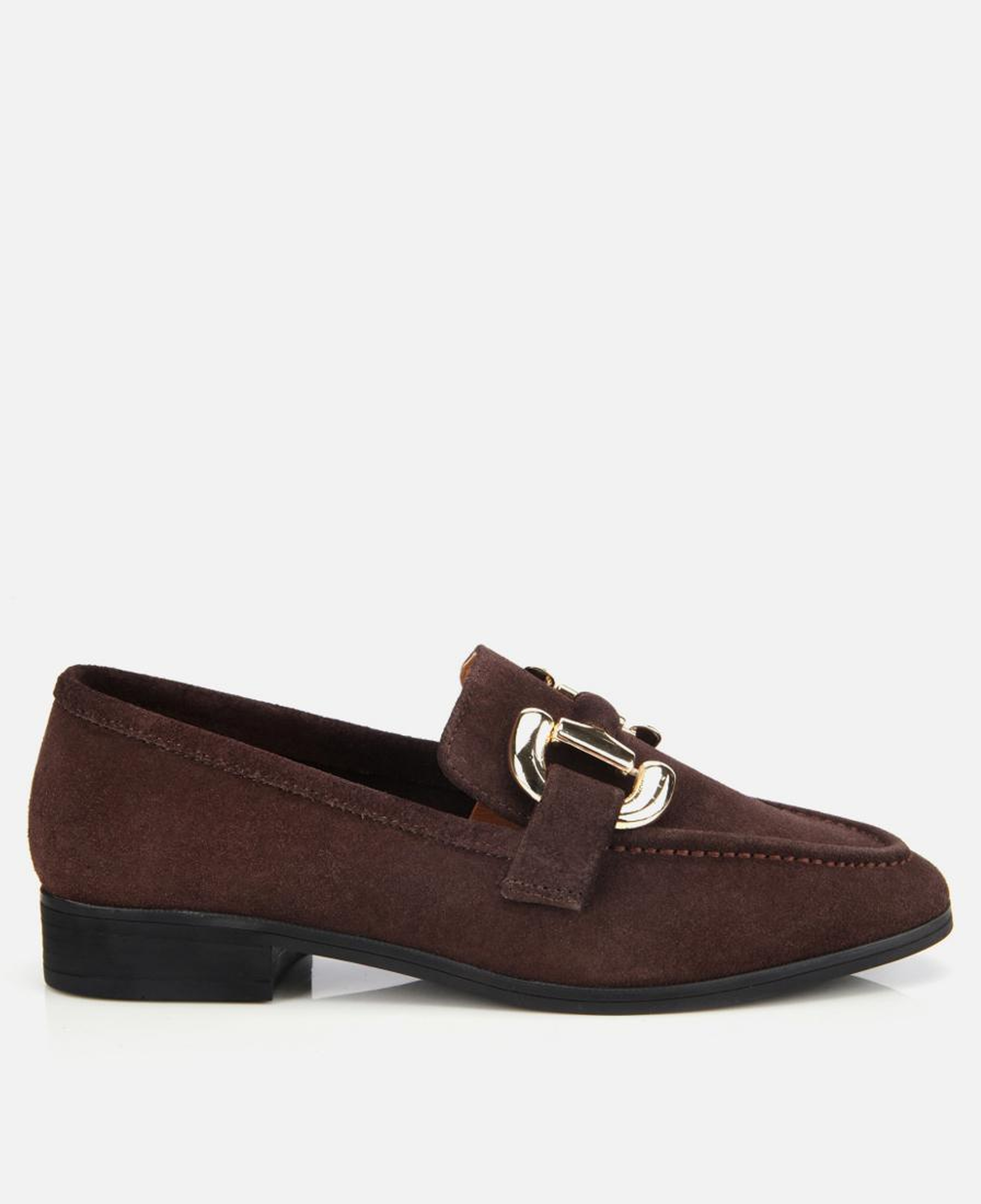 Kadın Süet Deri Kahverengi Tokalı Klasik Loafer