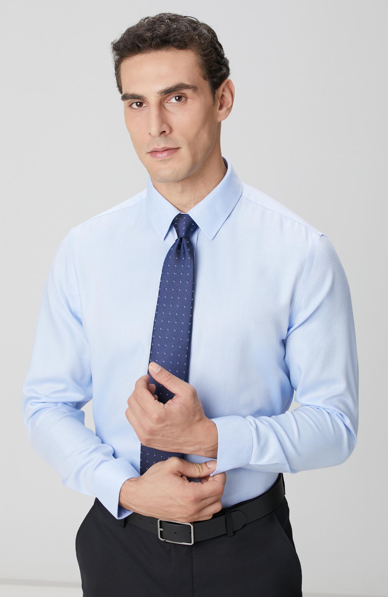 Network Erkek Non-Iron Mavi Balıksırtı Desenli Gömlek