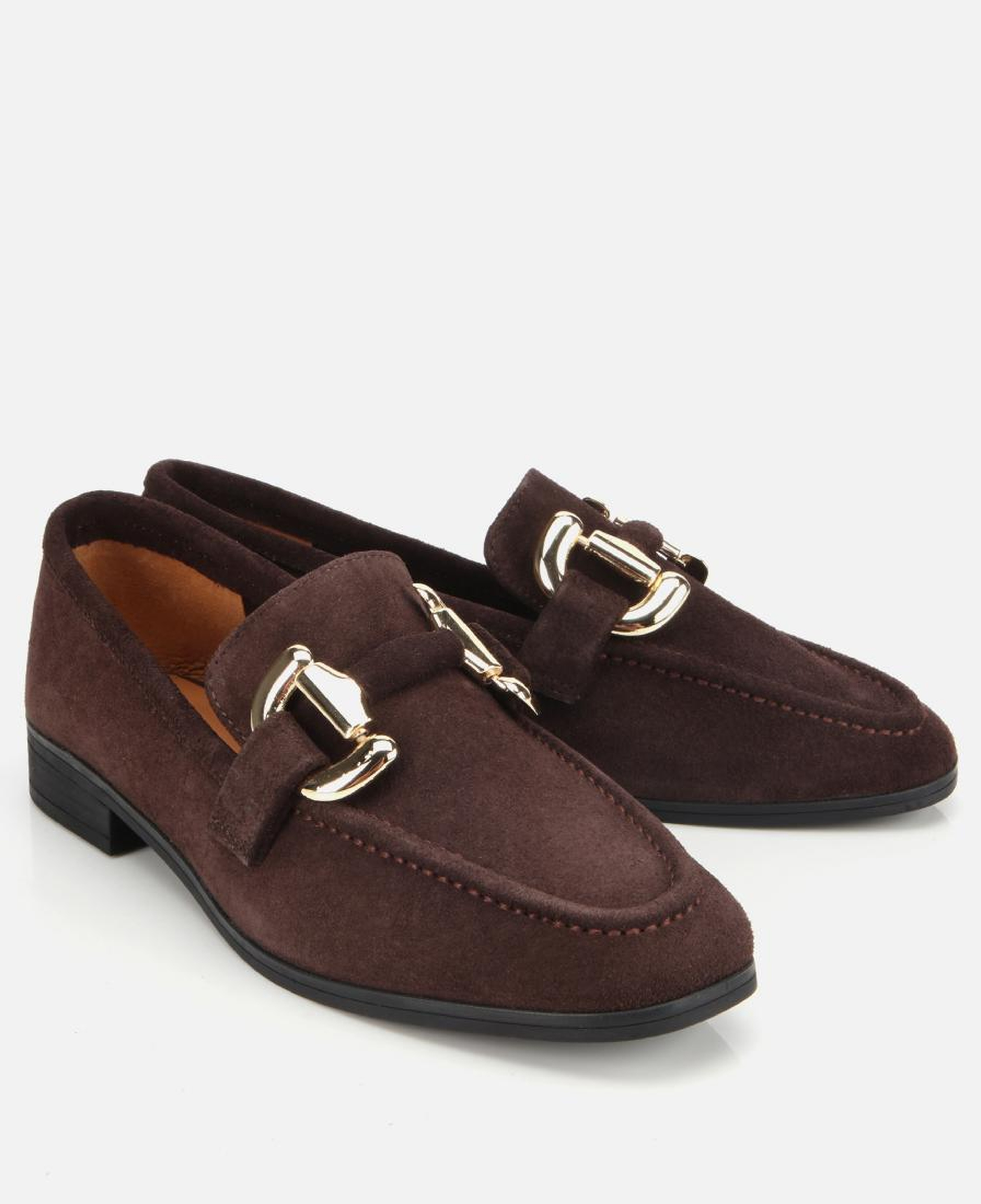 Kadın Süet Deri Kahverengi Tokalı Klasik Loafer