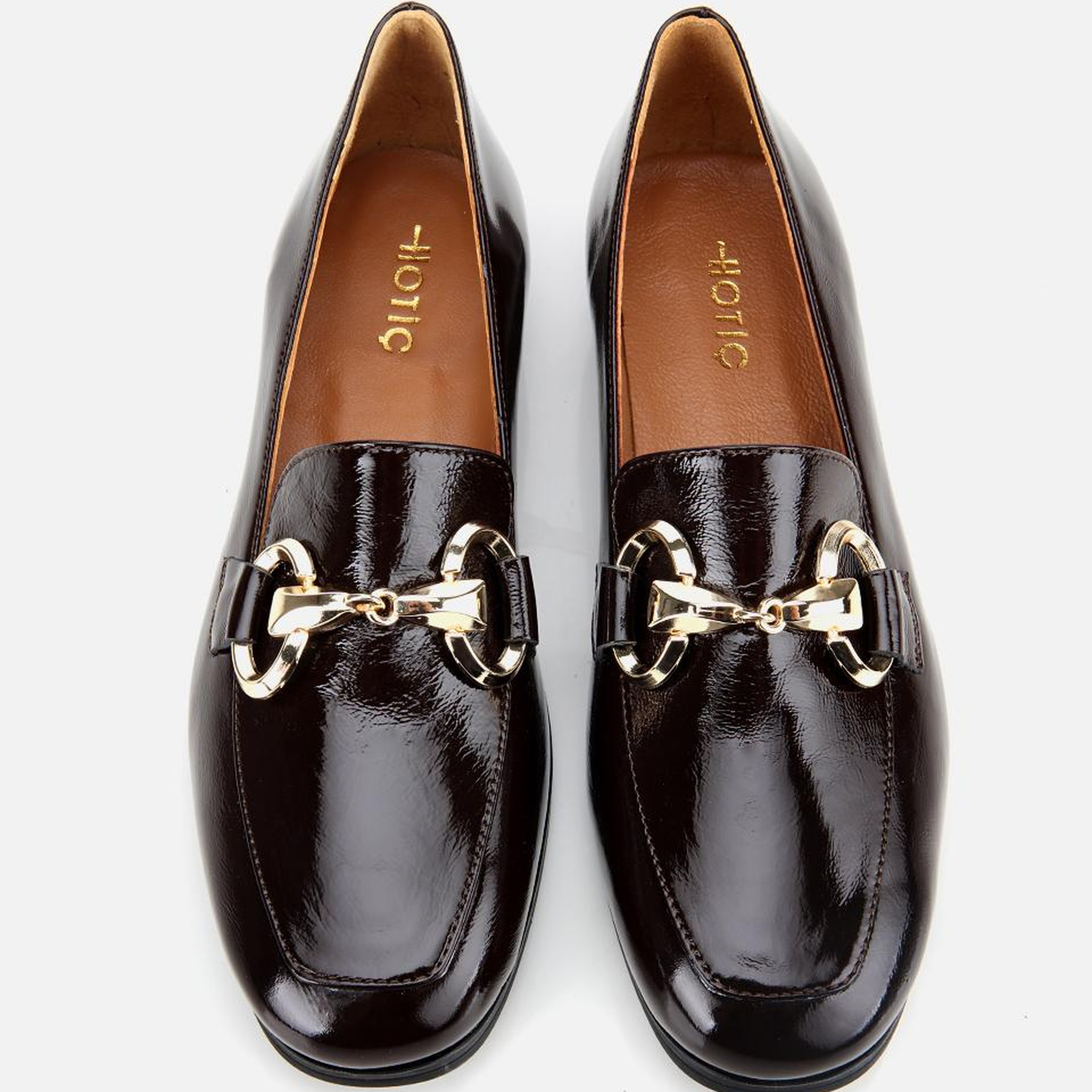 Kadın Rugan Deri Kahverengi Tokalı Klasik Loafer