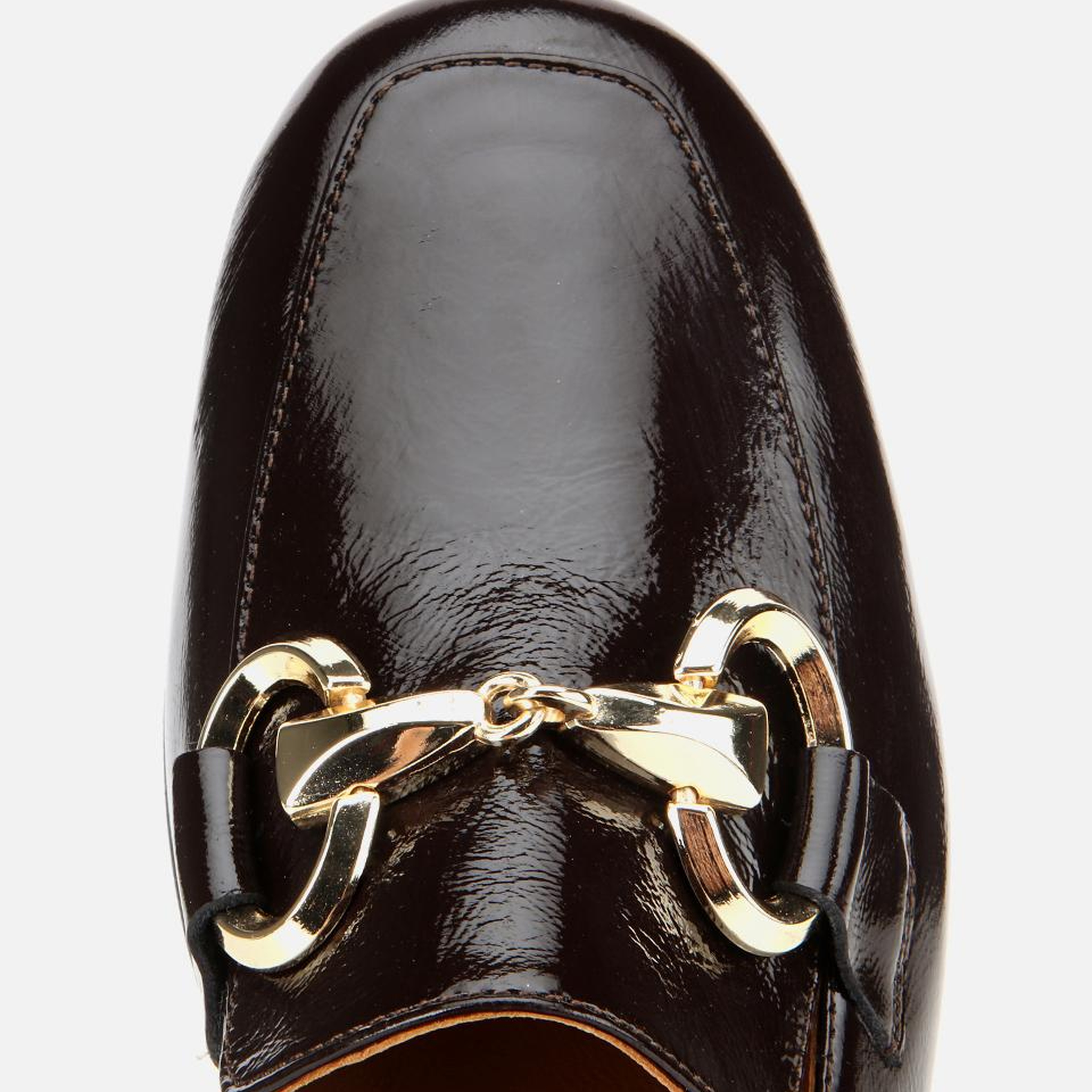 Kadın Rugan Deri Kahverengi Tokalı Klasik Loafer