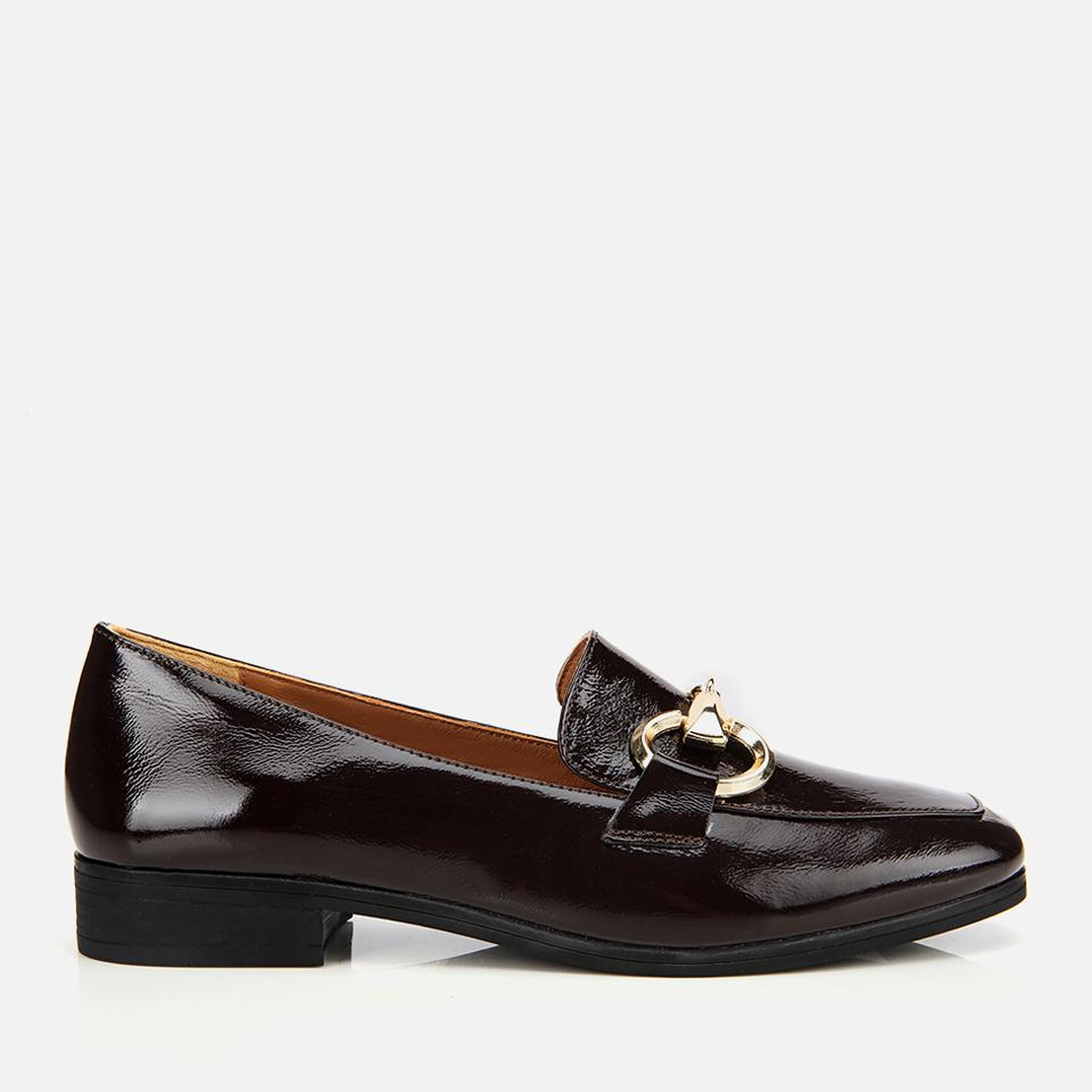 Kadın Rugan Deri Kahverengi Tokalı Klasik Loafer
