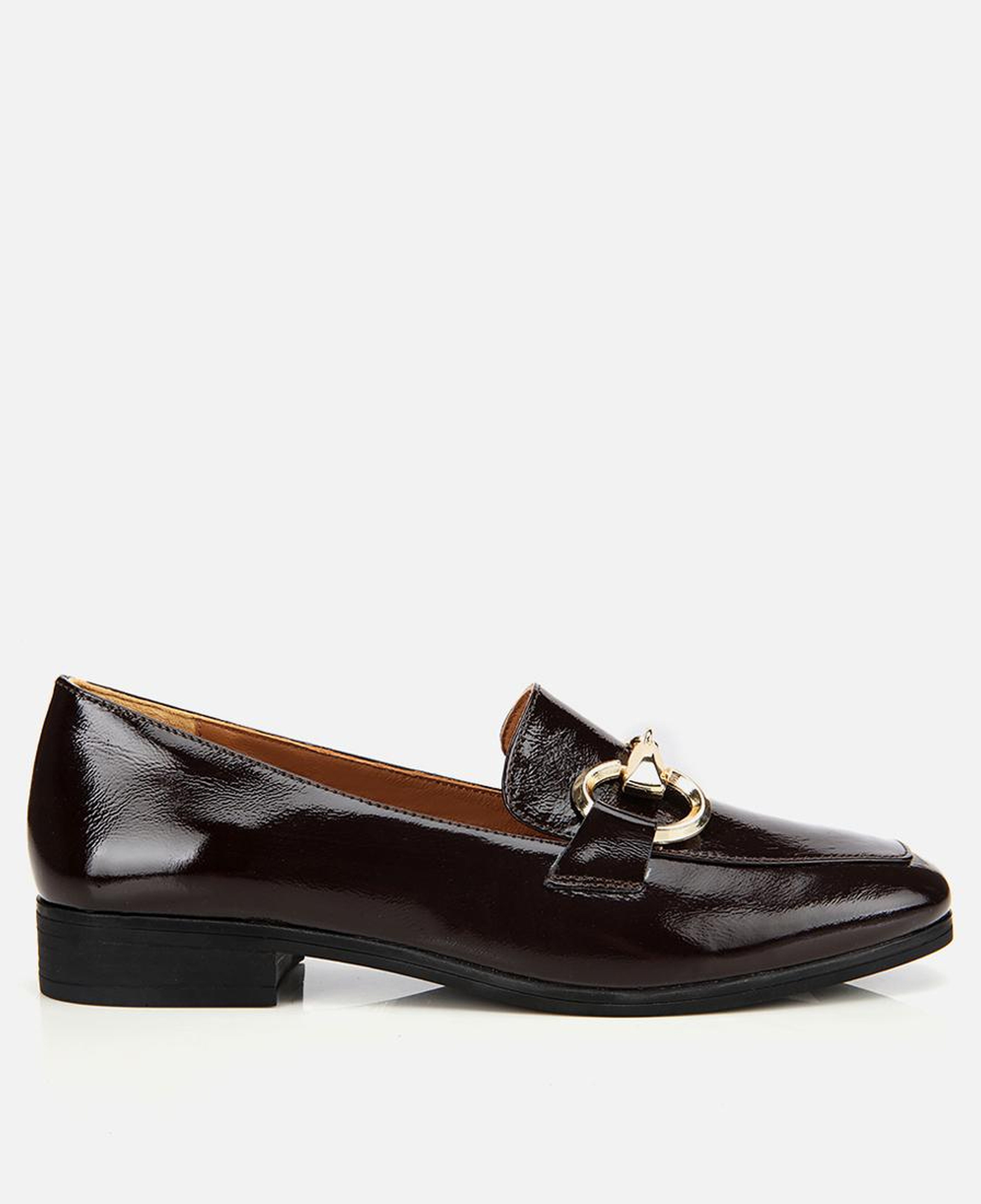 Kadın Rugan Deri Kahverengi Tokalı Klasik Loafer