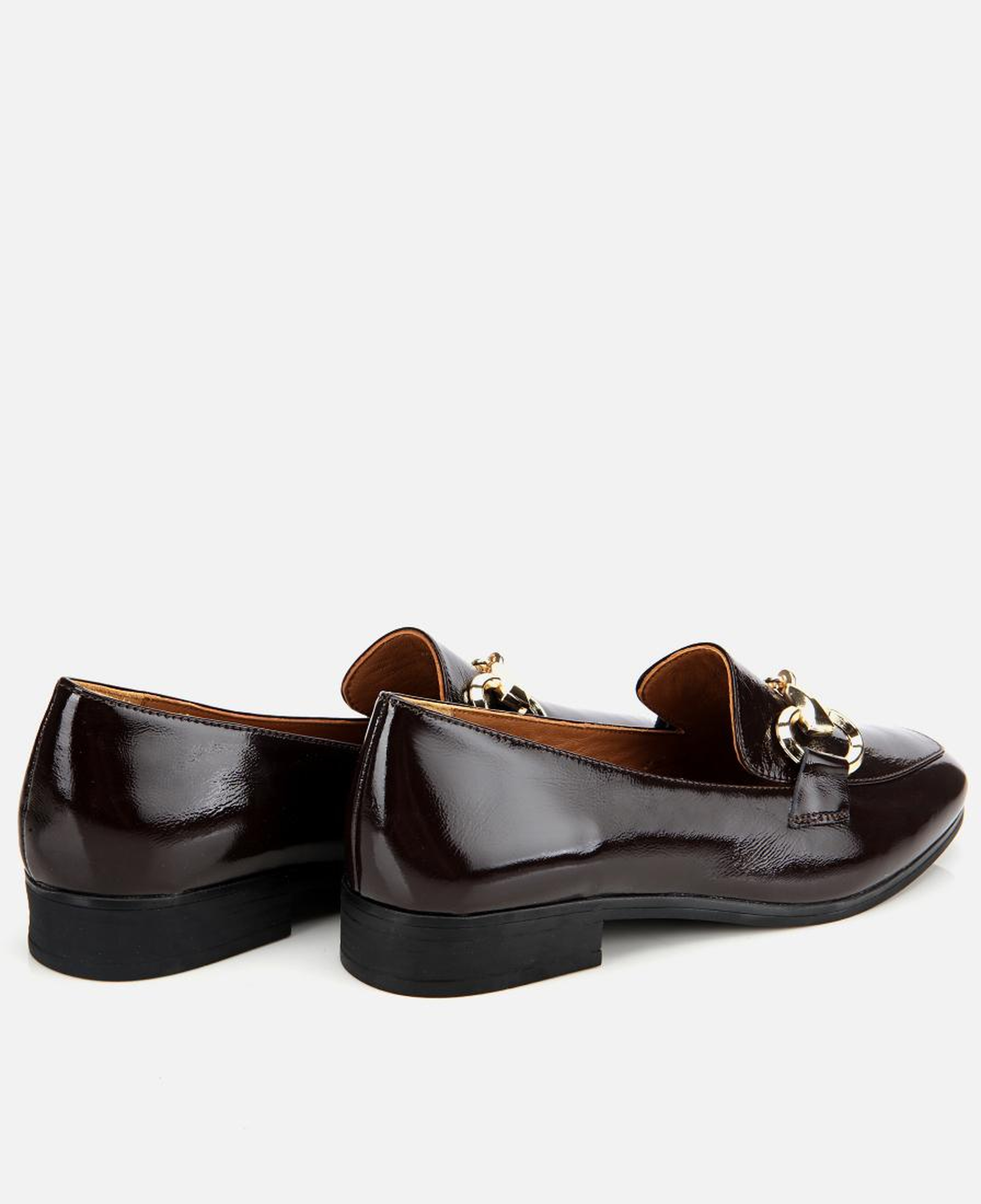 Kadın Rugan Deri Kahverengi Tokalı Klasik Loafer