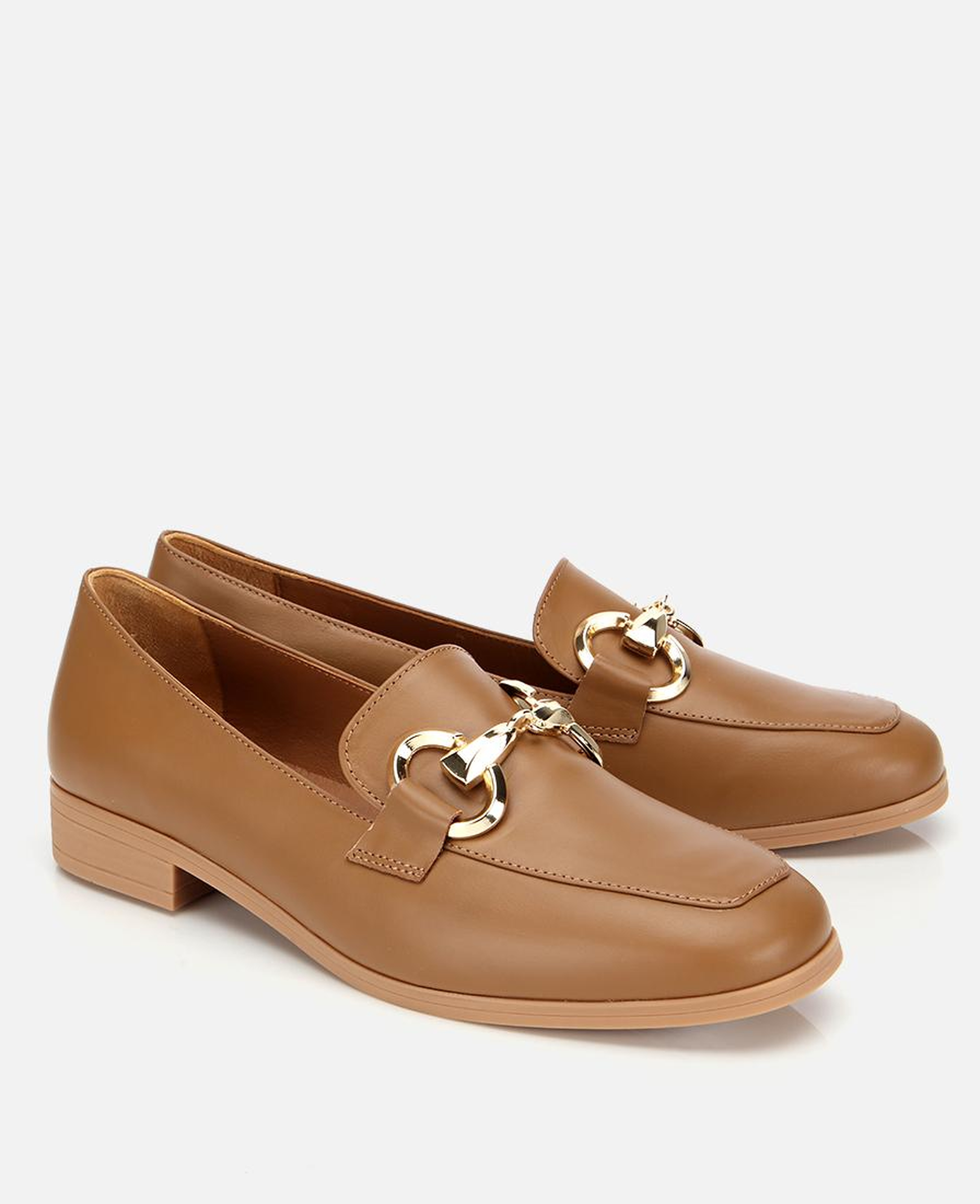 Kadın Deri Kahverengi Tokalı Klasik Loafer