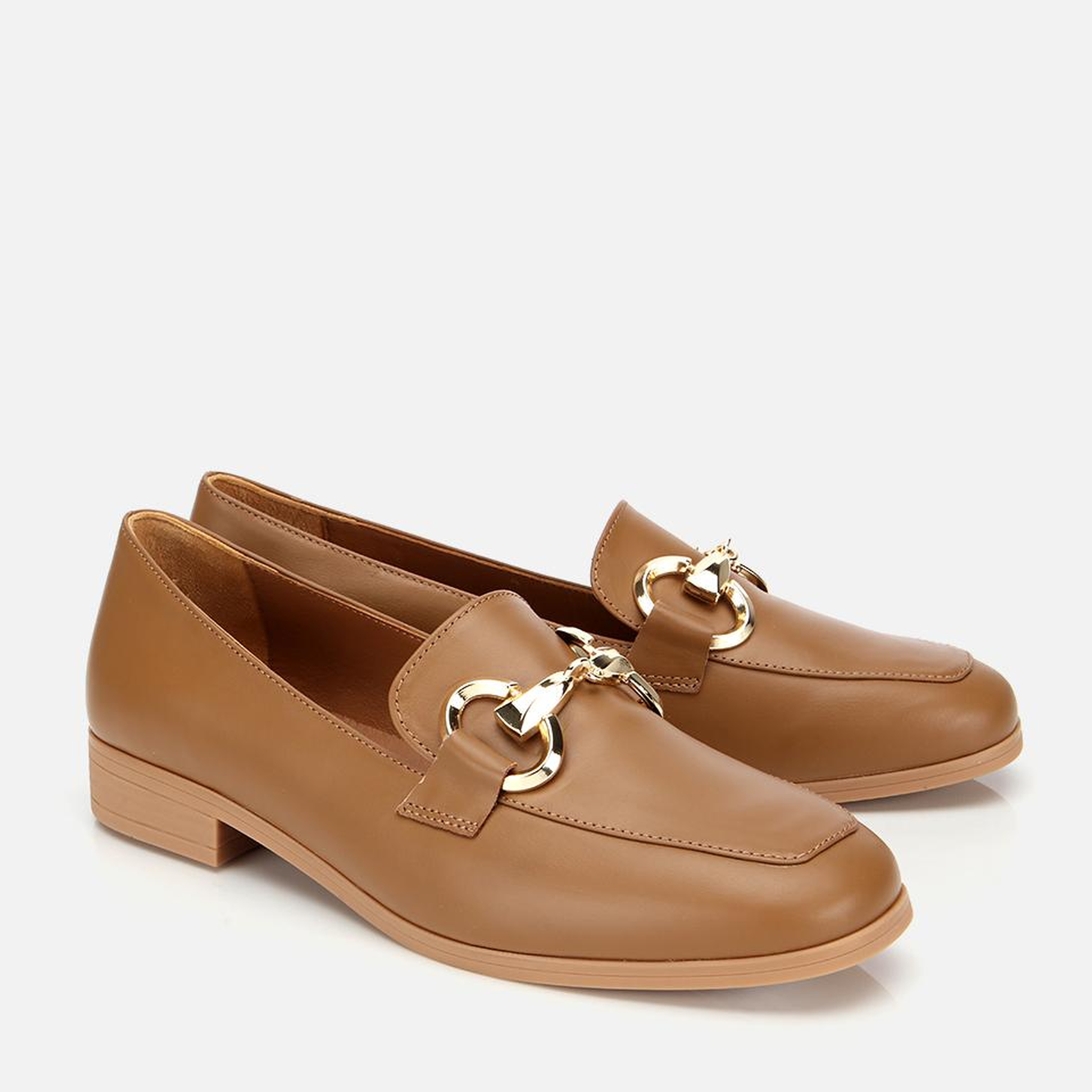 Kadın Deri Kahverengi Tokalı Klasik Loafer