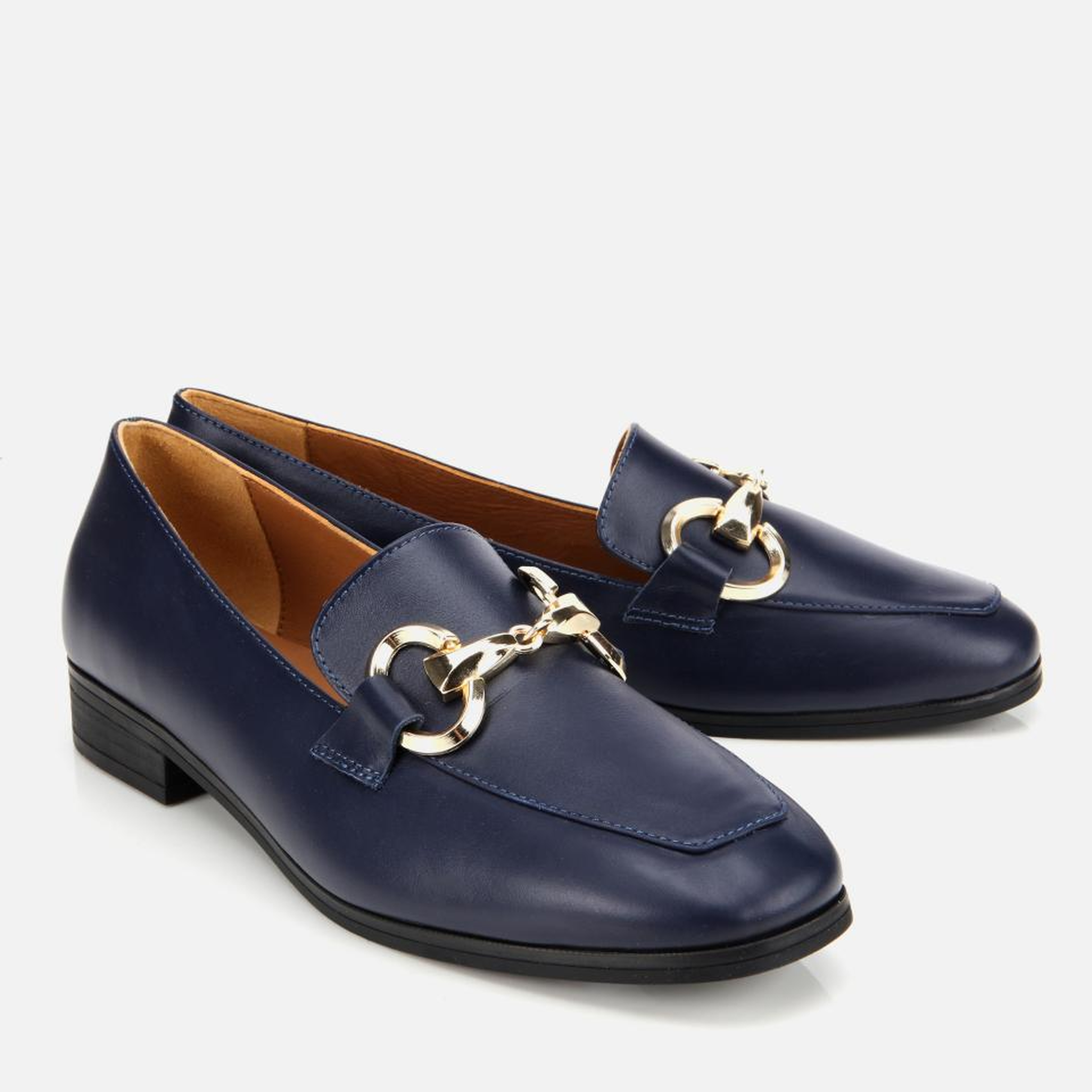 Kadın Deri Lacivert Tokalı Klasik Loafer