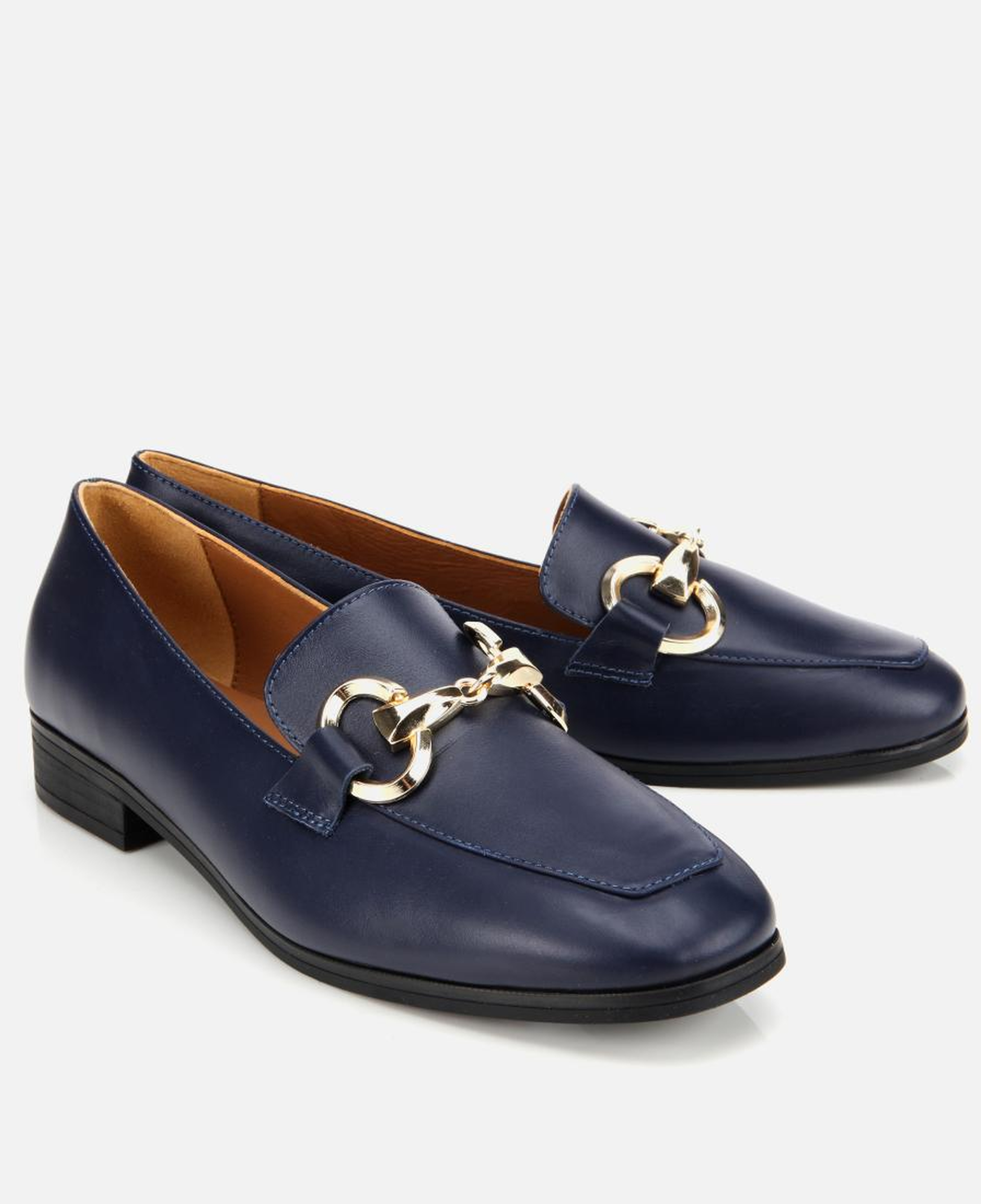 Kadın Deri Lacivert Tokalı Klasik Loafer