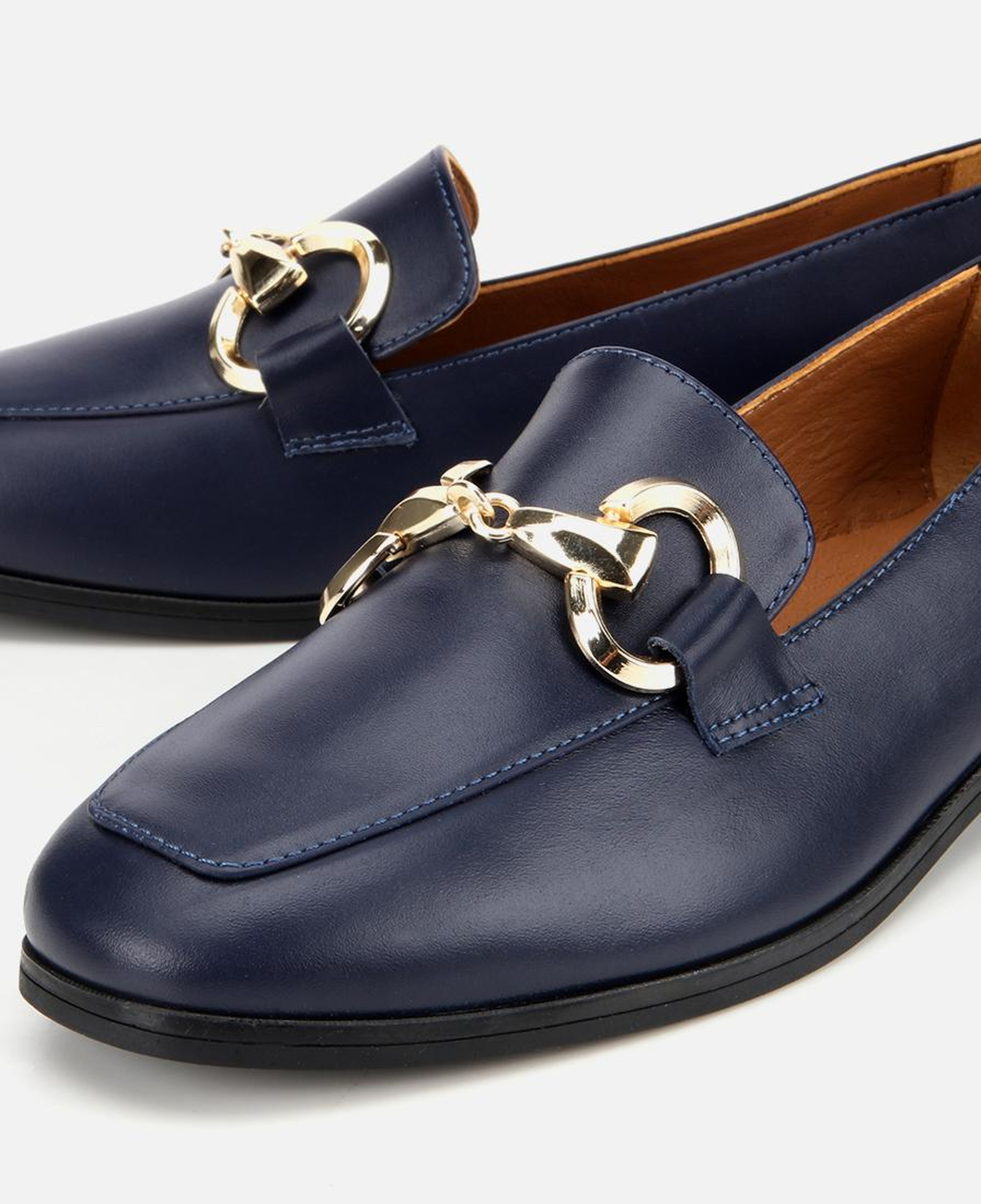 Kadın Deri Lacivert Tokalı Klasik Loafer