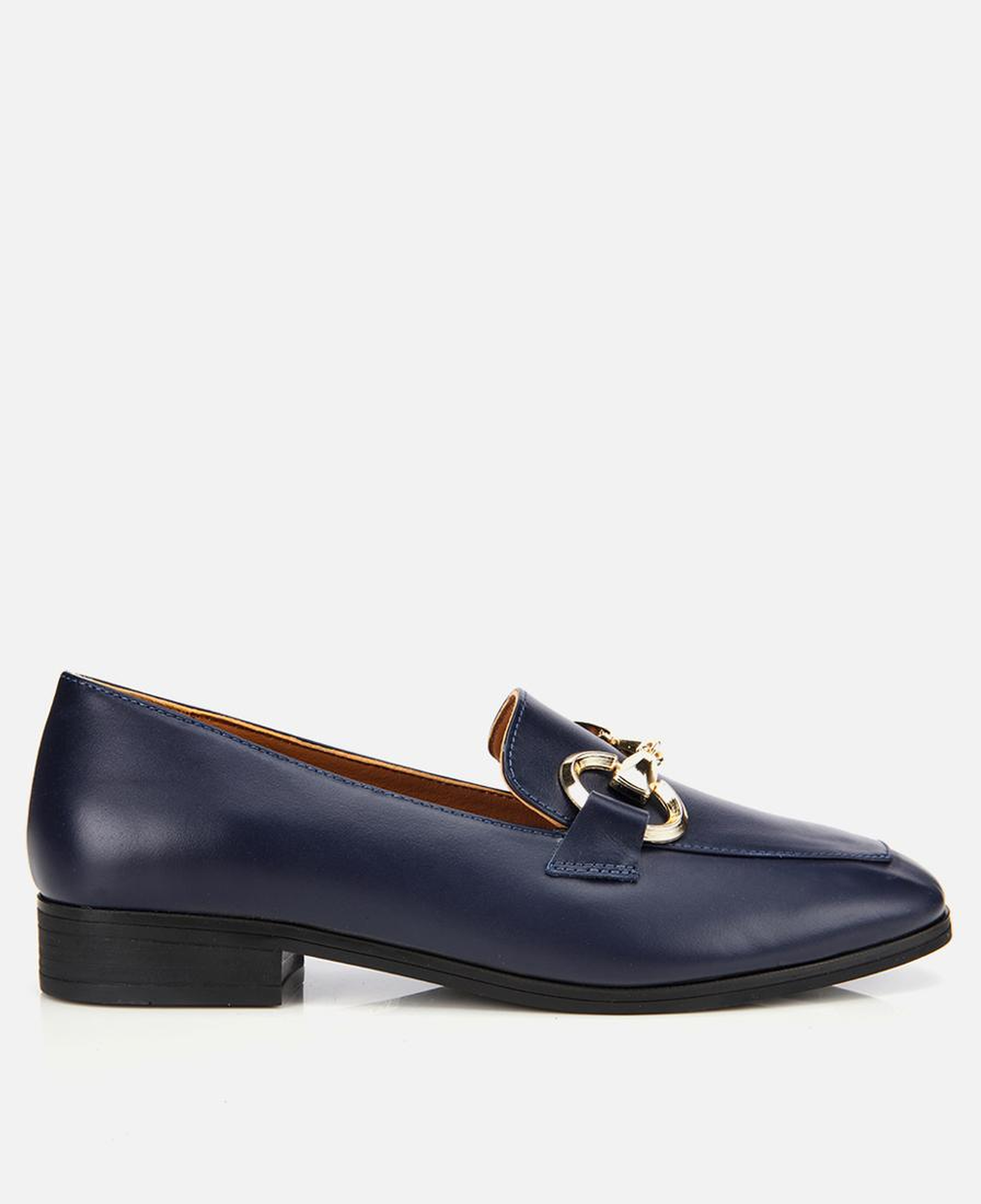 Kadın Deri Lacivert Tokalı Klasik Loafer