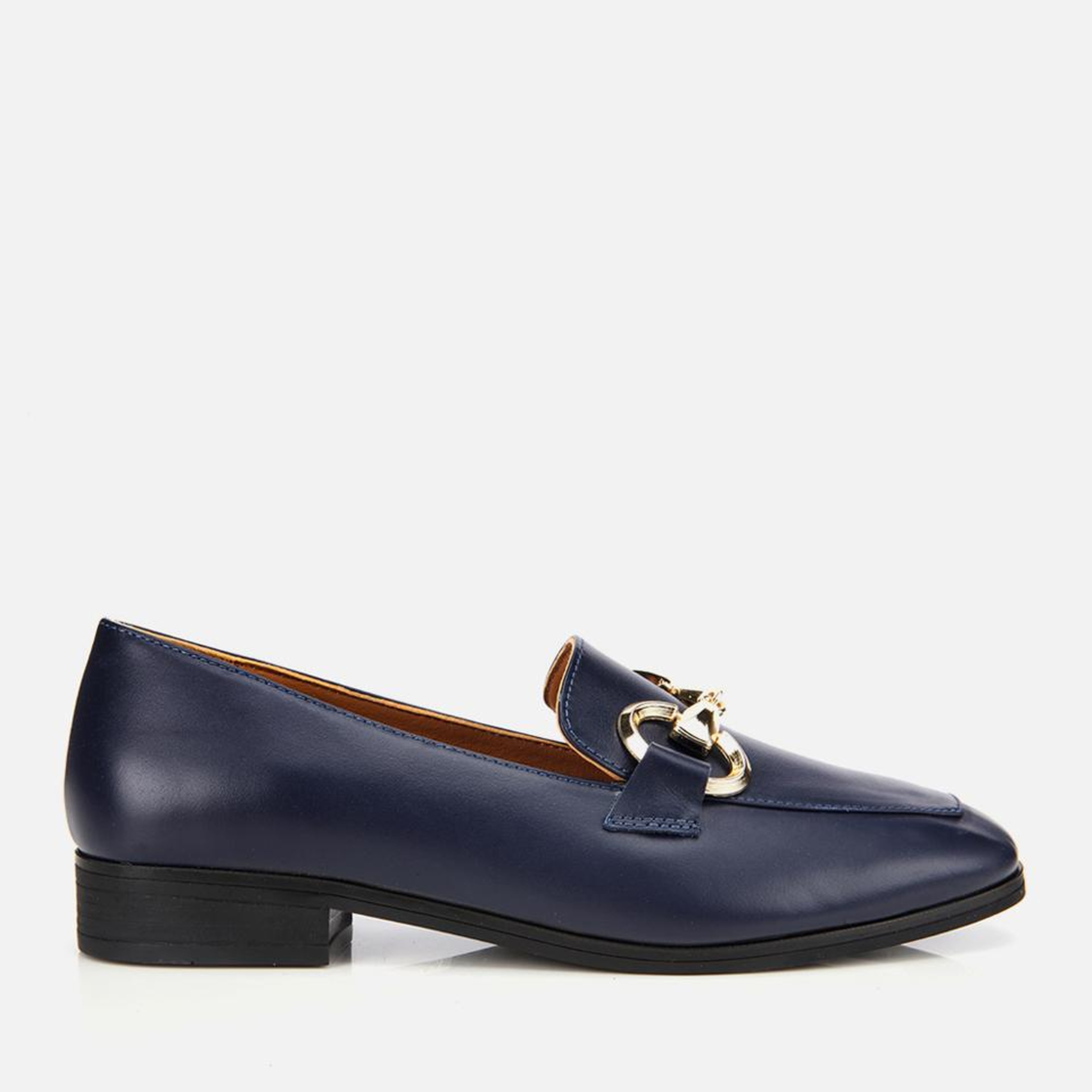Kadın Deri Lacivert Tokalı Klasik Loafer