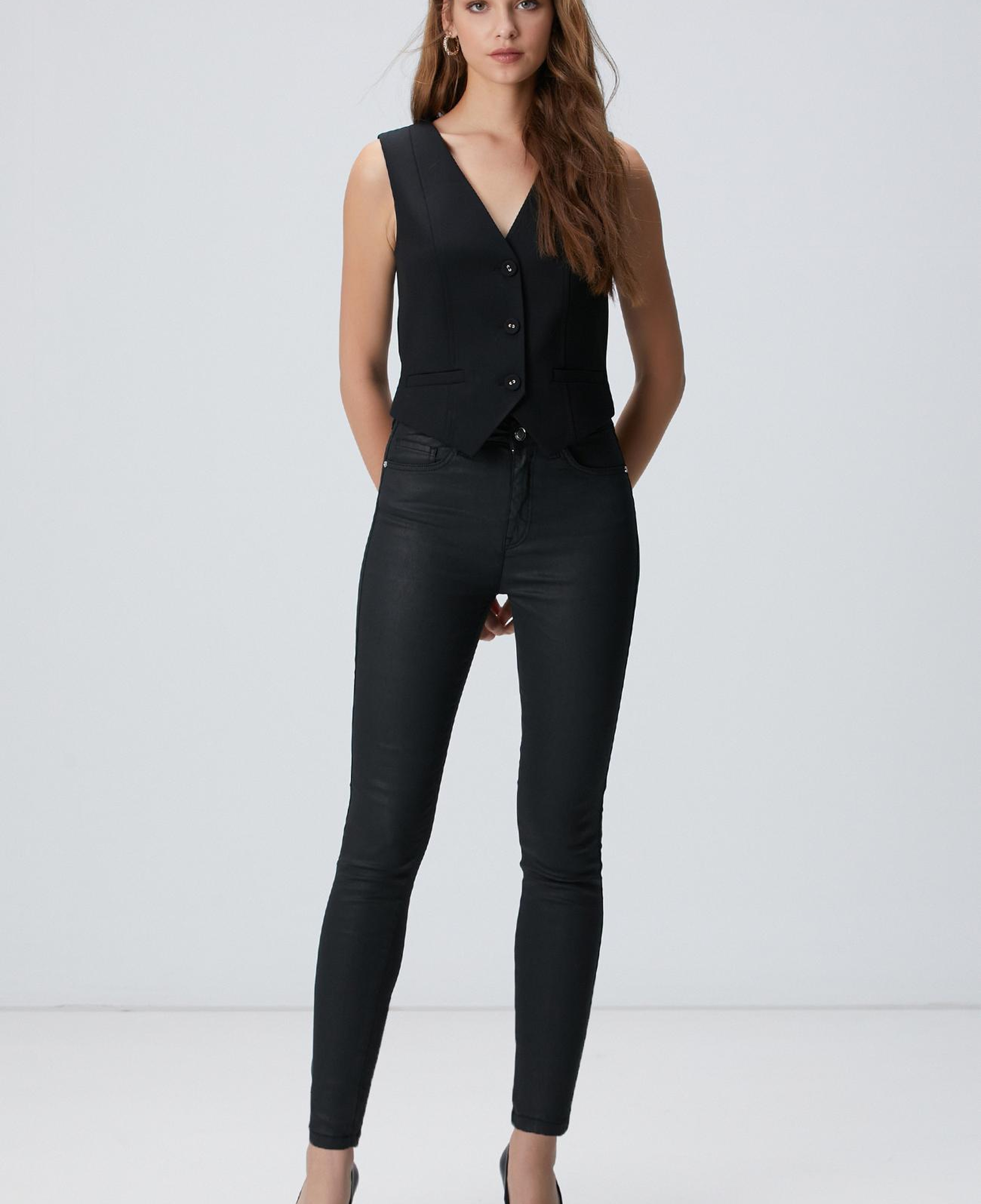 Network Kadın Siyah Kaplamalı Skinny Denim Pantolon
