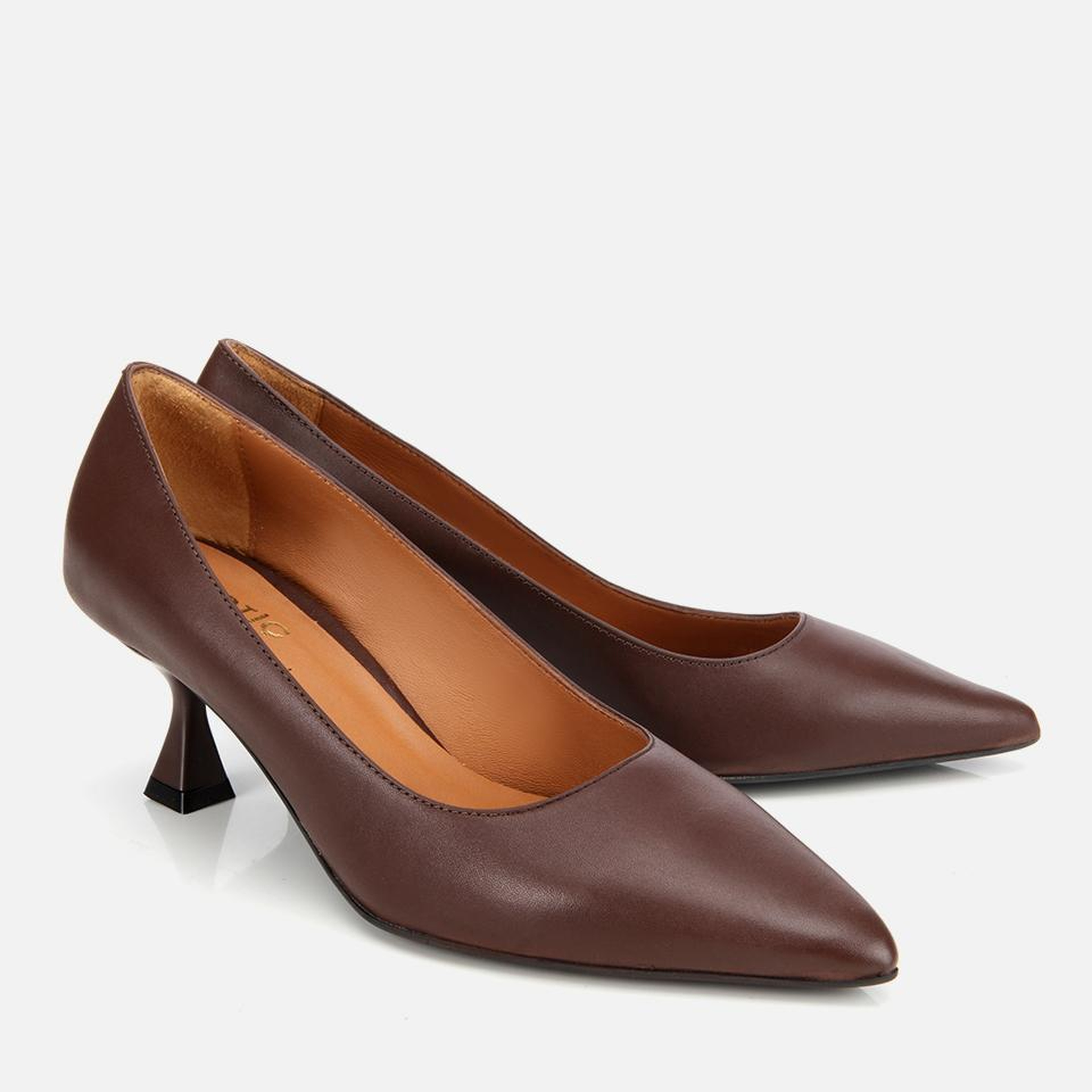 Kadın Deri Kahverengi Esnek Tabanlı İnce Topuklu Stiletto