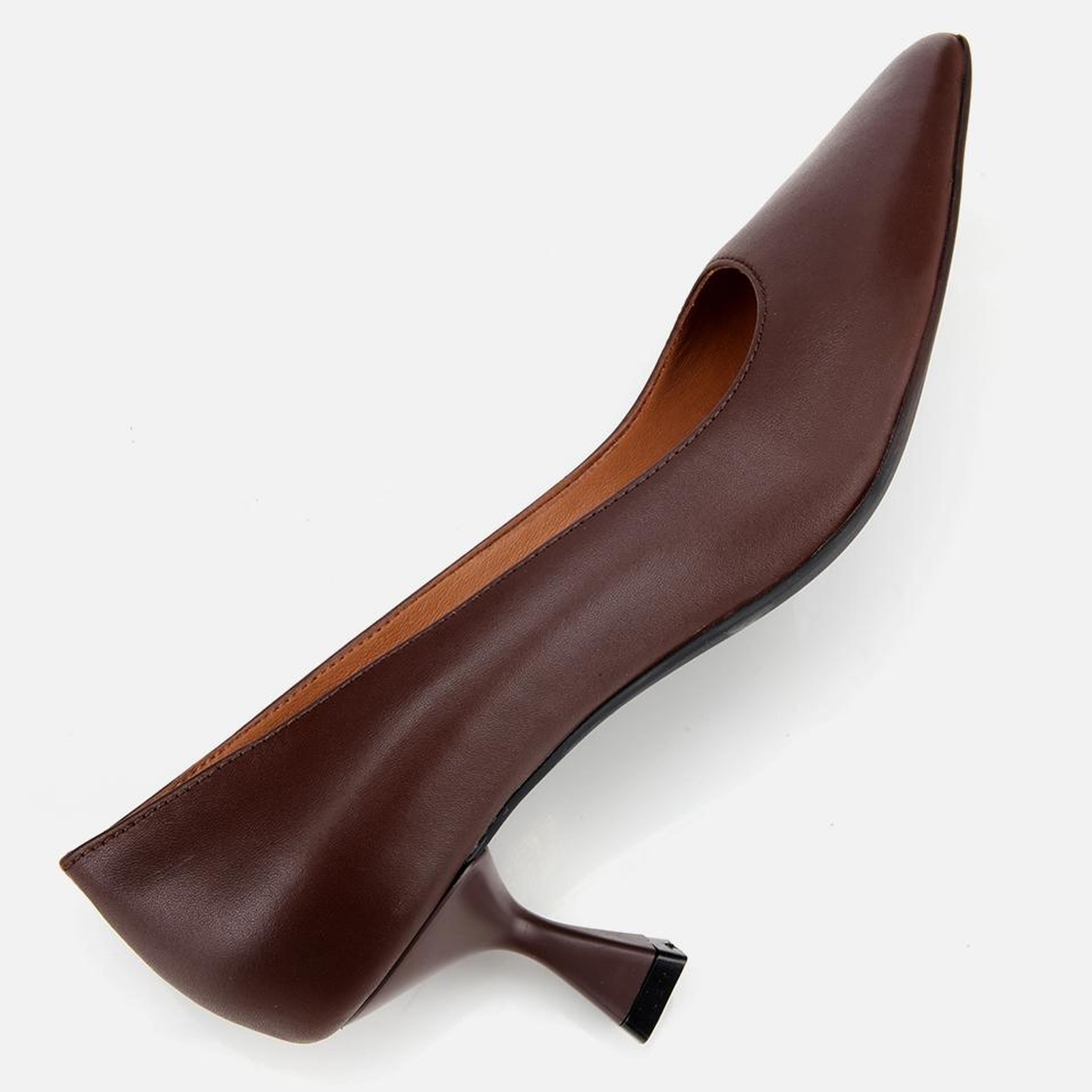 Kadın Deri Kahverengi Esnek Tabanlı İnce Topuklu Stiletto