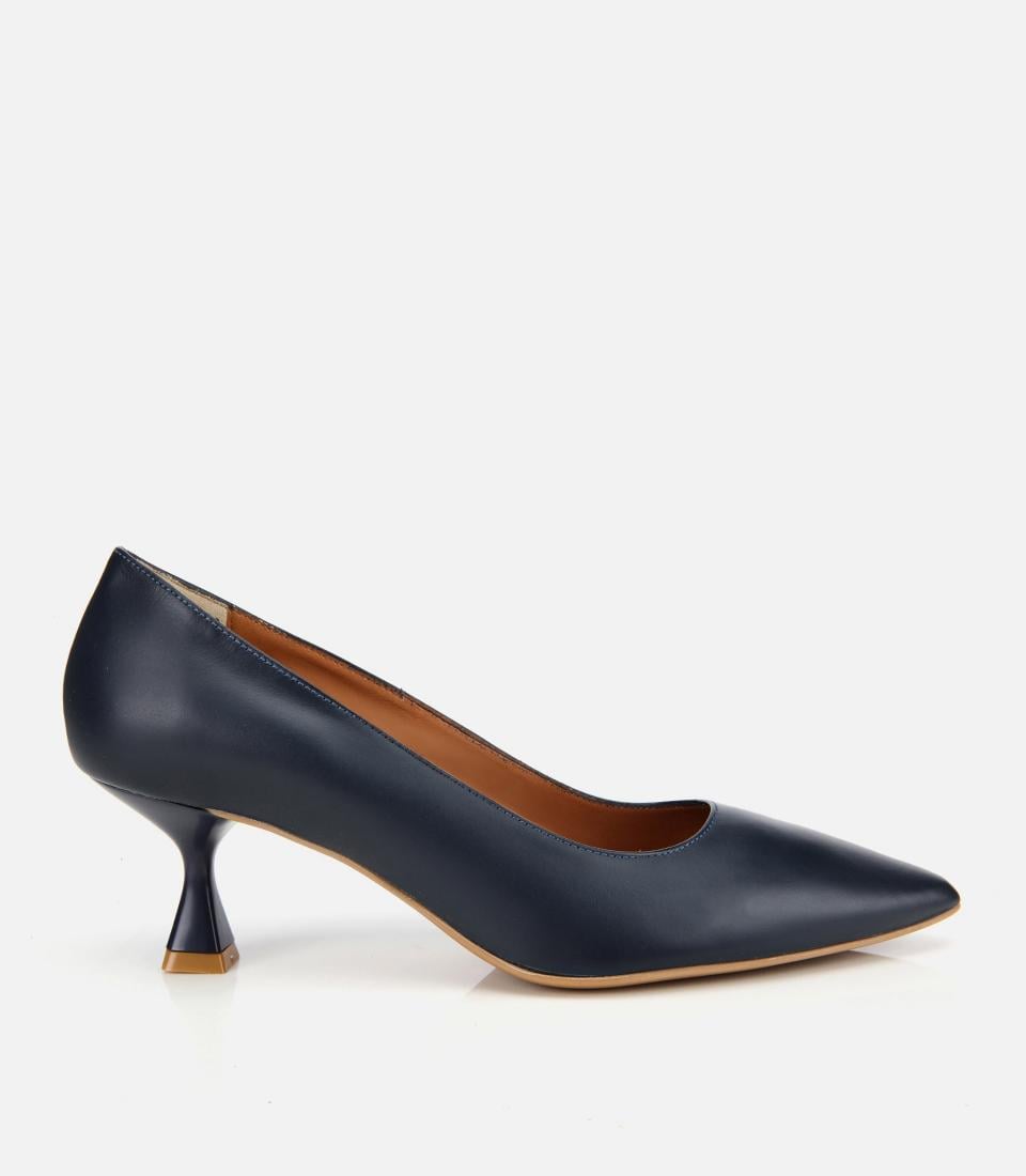 Kadın Deri Lacivert Esnek Tabanlı İnce Topuklu Stiletto