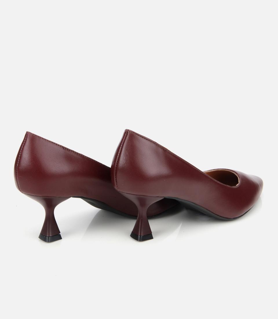 Kadın Deri Bordo Esnek Tabanlı İnce Topuklu Stiletto