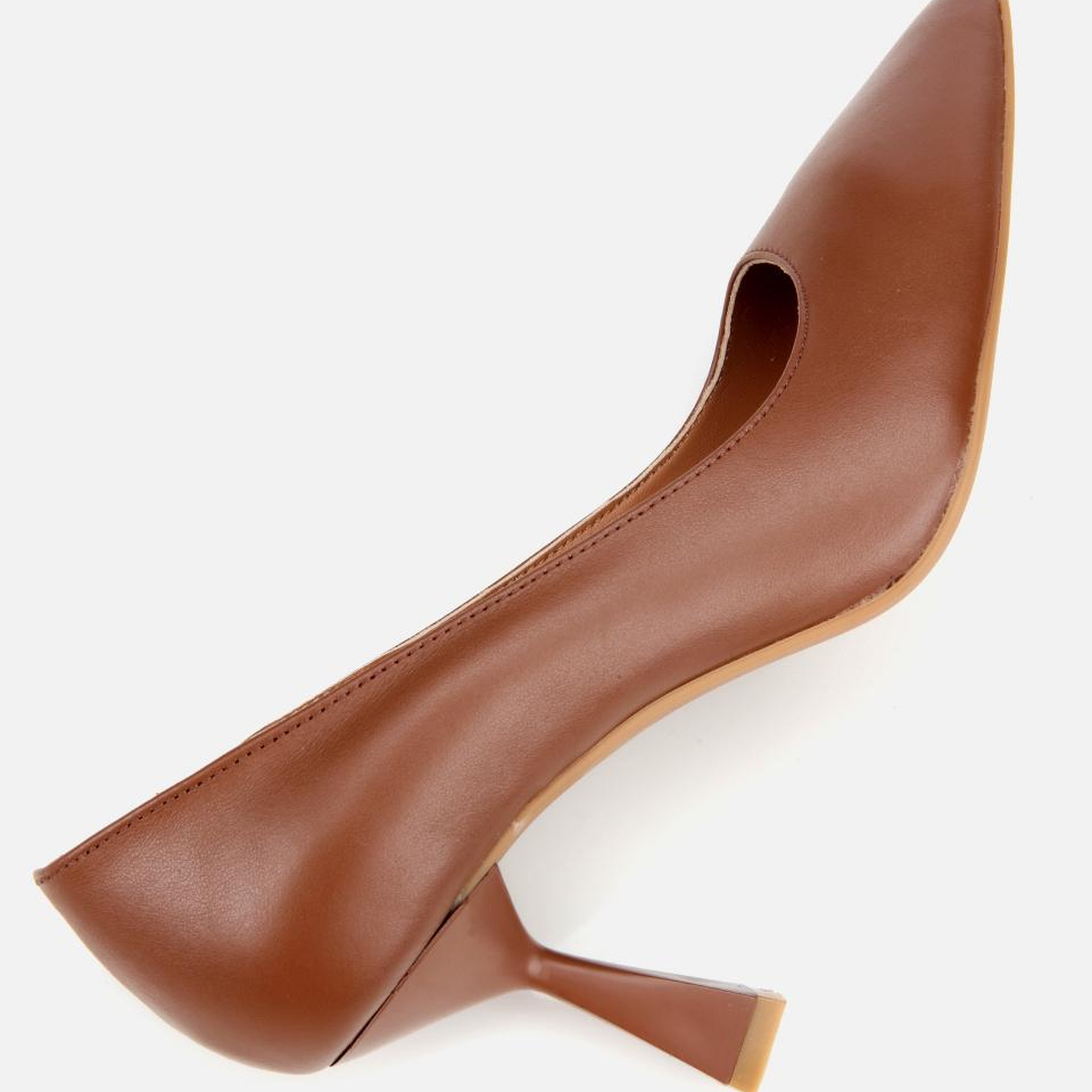 Kadın Deri Kahverengi Esnek Tabanlı İnce Topuklu Stiletto