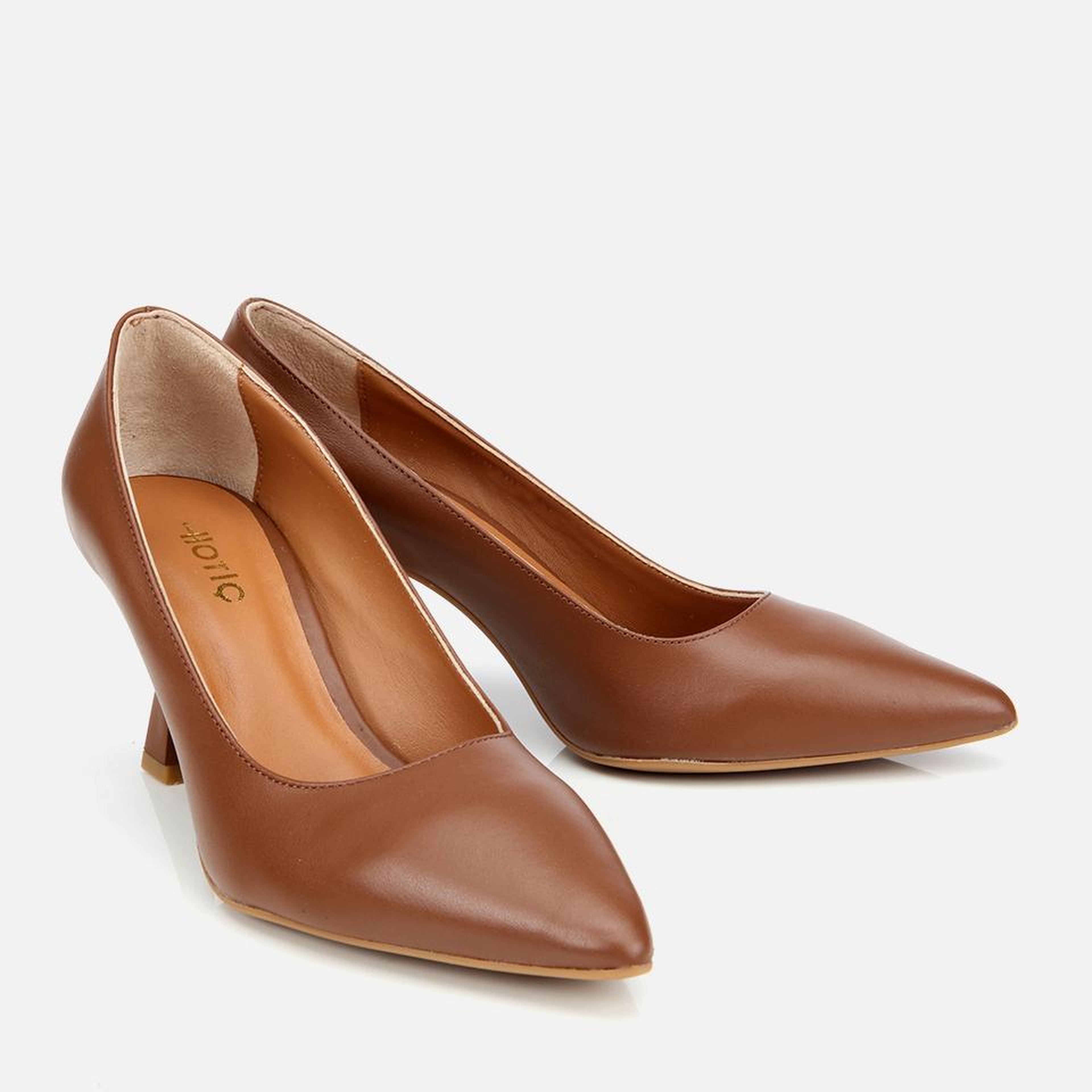 Kadın Deri Kahverengi Esnek Tabanlı İnce Topuklu Stiletto