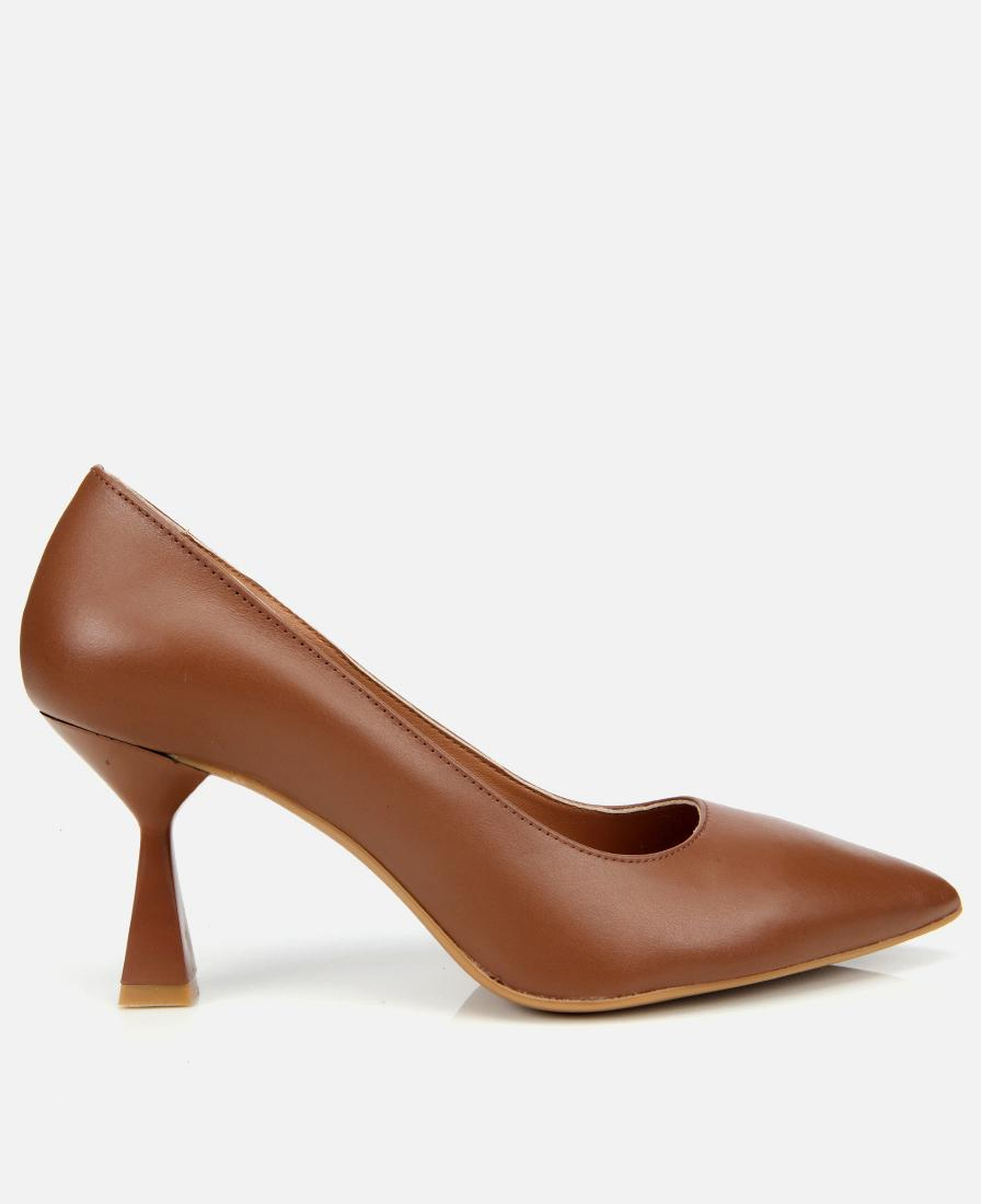 Kadın Deri Kahverengi Esnek Tabanlı İnce Topuklu Stiletto
