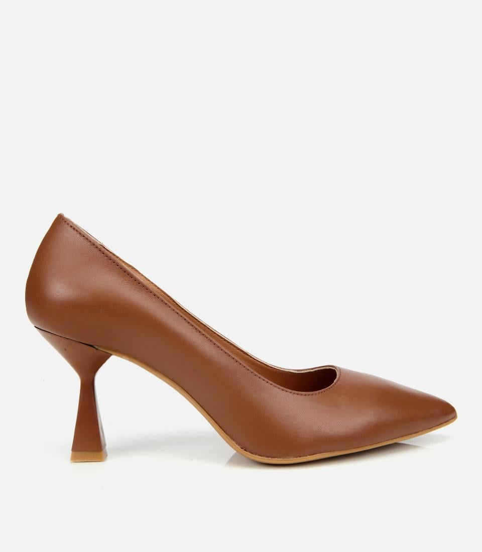 Kadın Deri Kahverengi Esnek Tabanlı İnce Topuklu Stiletto