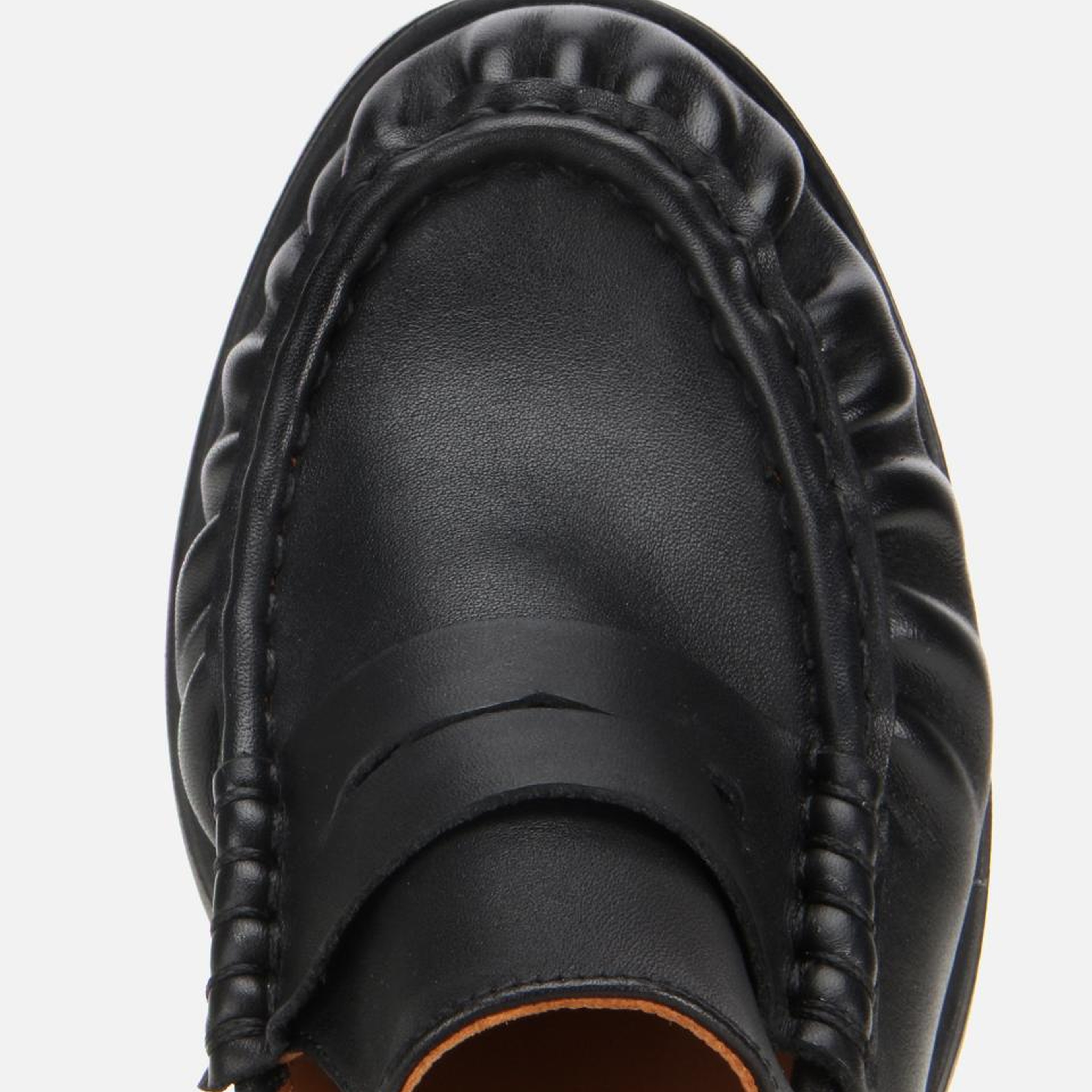 Kadın Deri Siyah Büzgülü Kalın Tabanlı Klasik Loafer