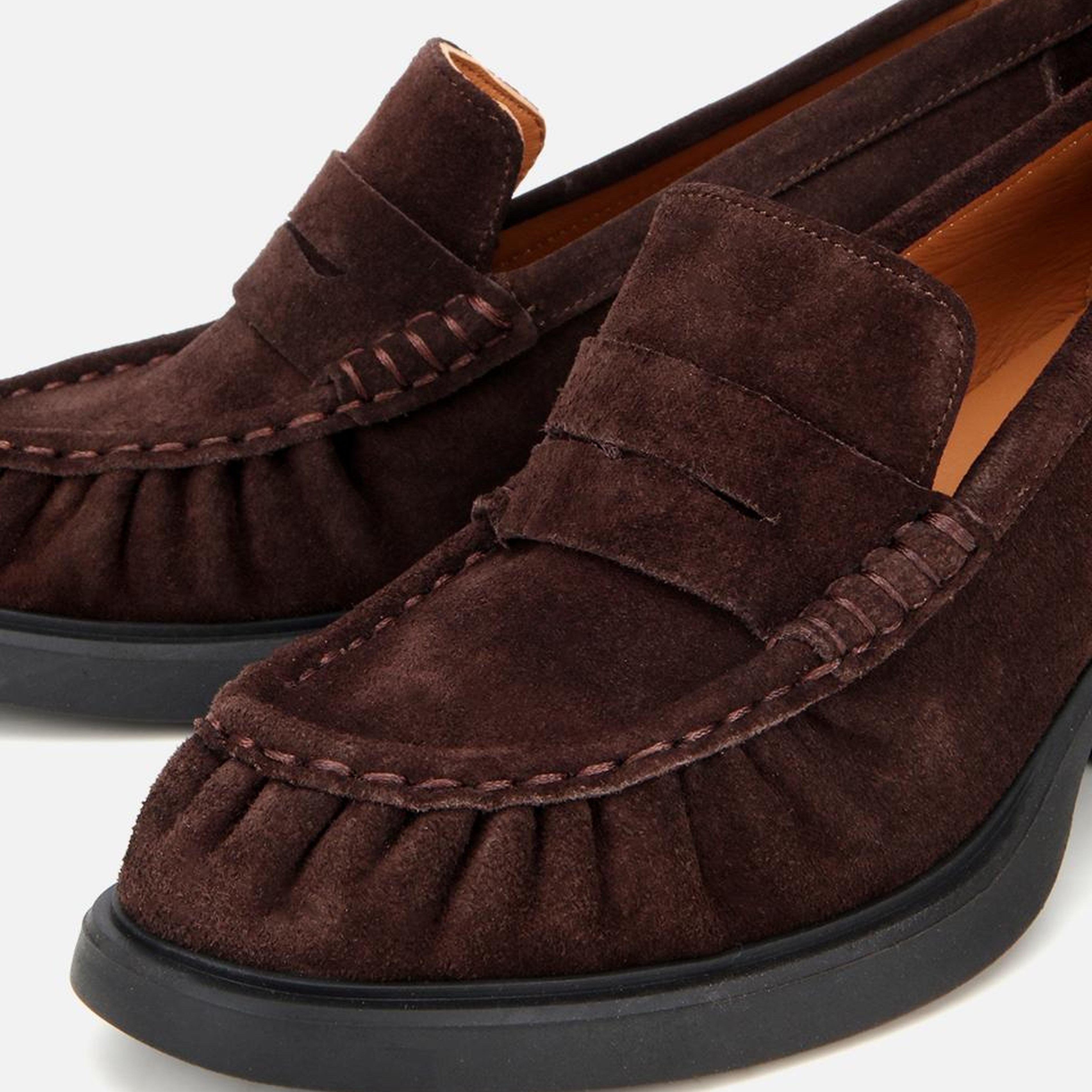 Kadın Süet Deri Kahverengi Kalın Topuklu Klasik Loafer