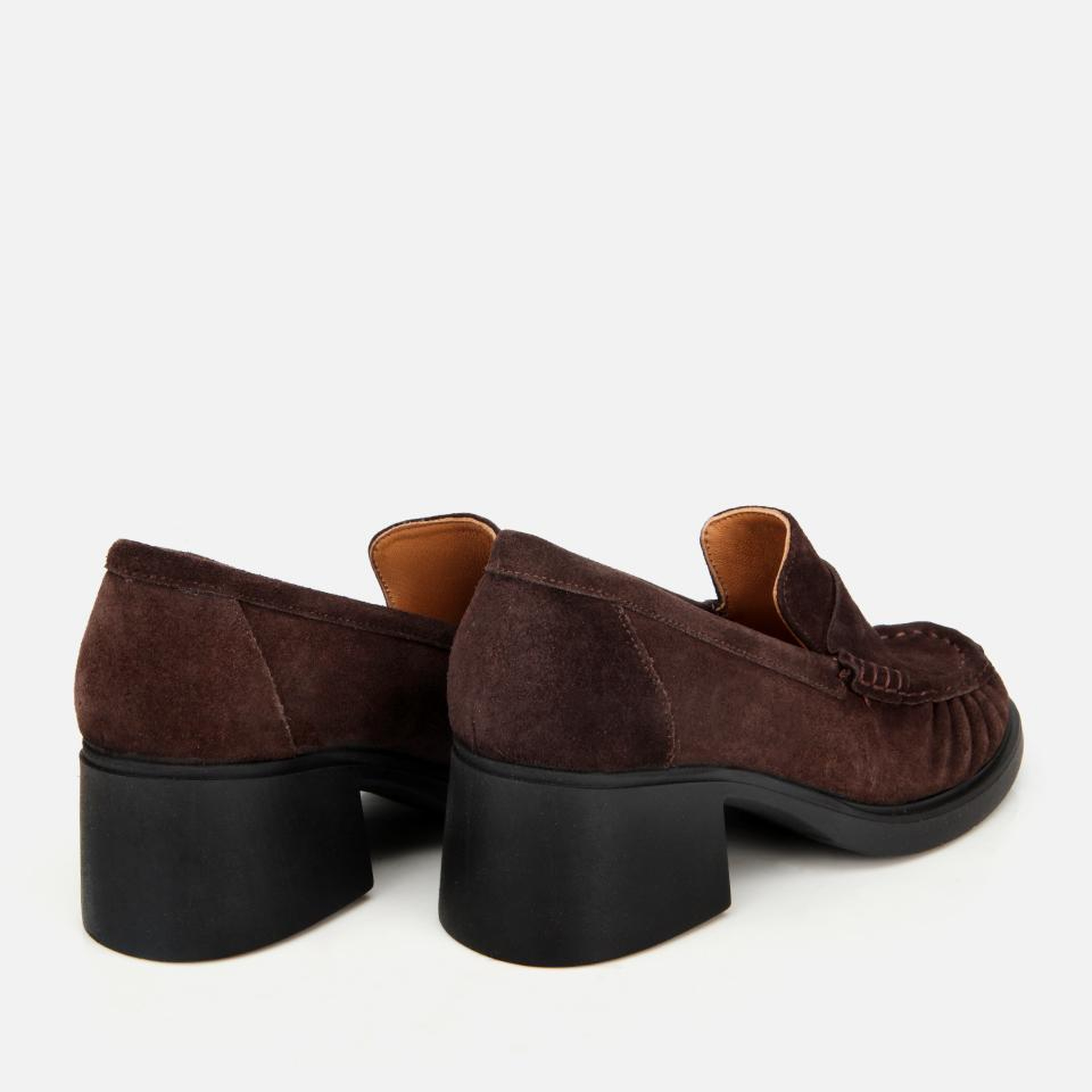 Kadın Süet Deri Kahverengi Kalın Topuklu Klasik Loafer