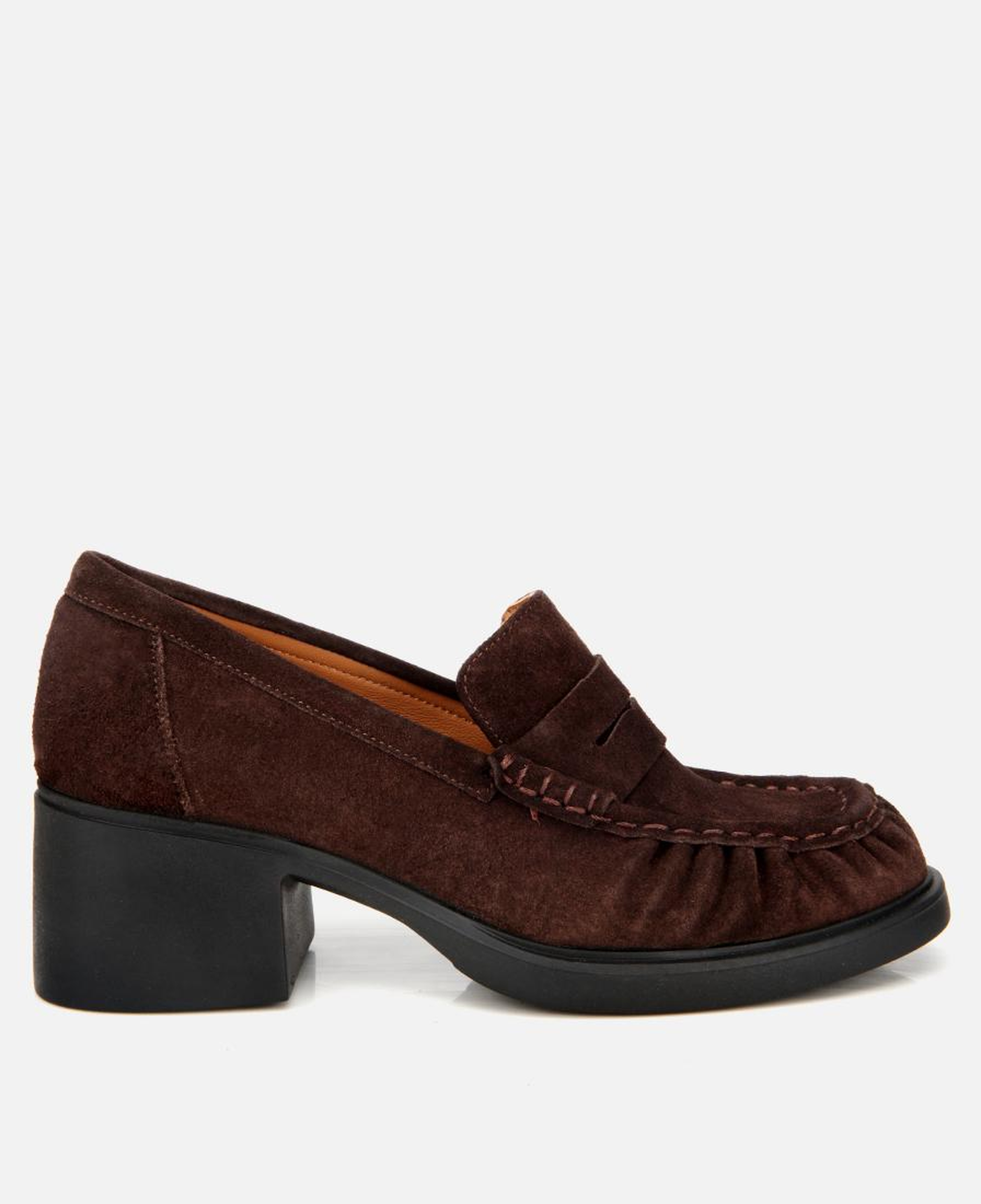 Kadın Süet Deri Kahverengi Kalın Topuklu Klasik Loafer