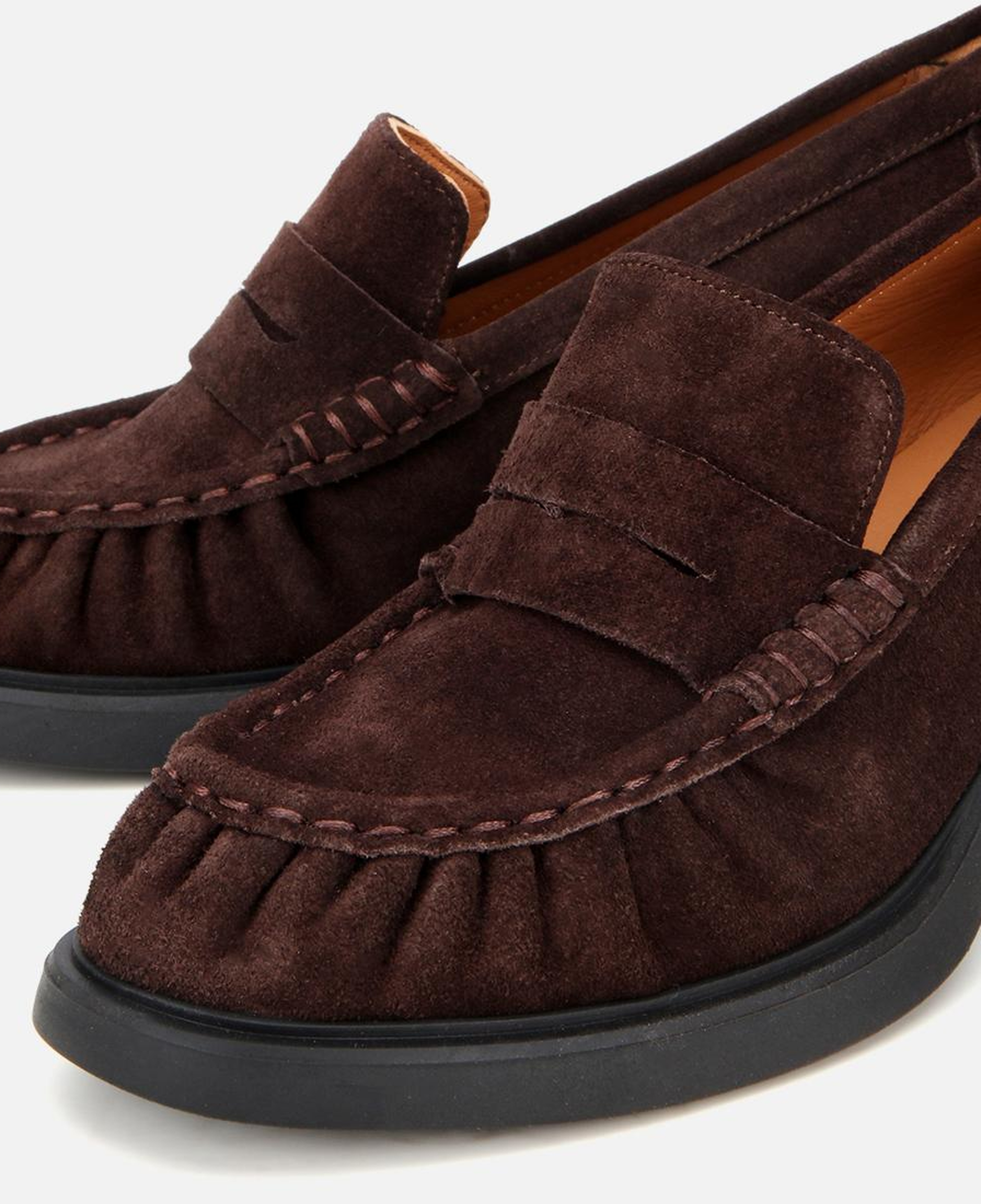 Kadın Süet Deri Kahverengi Kalın Topuklu Klasik Loafer