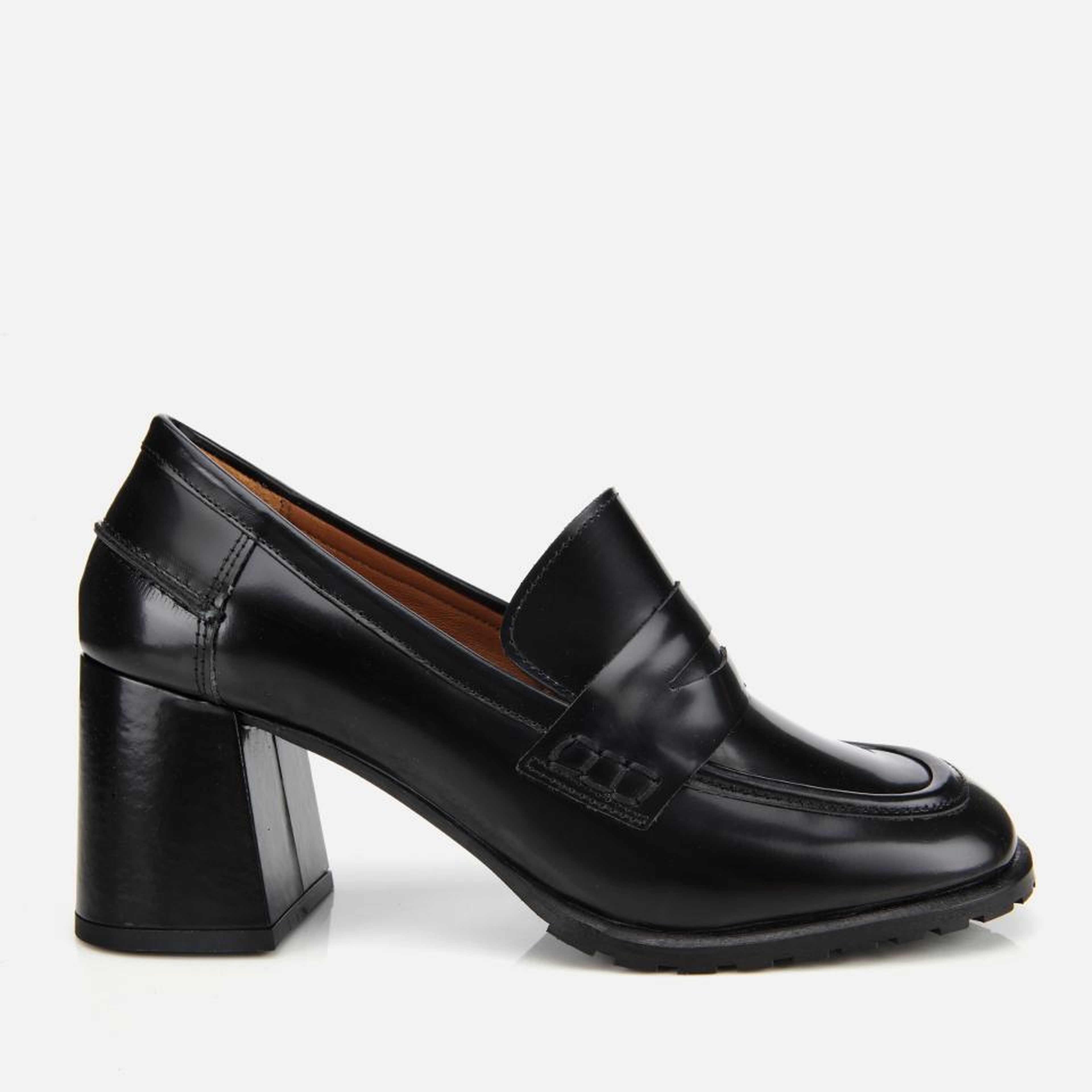 Kadın Açma Deri Siyah Topuklu Klasik Loafer