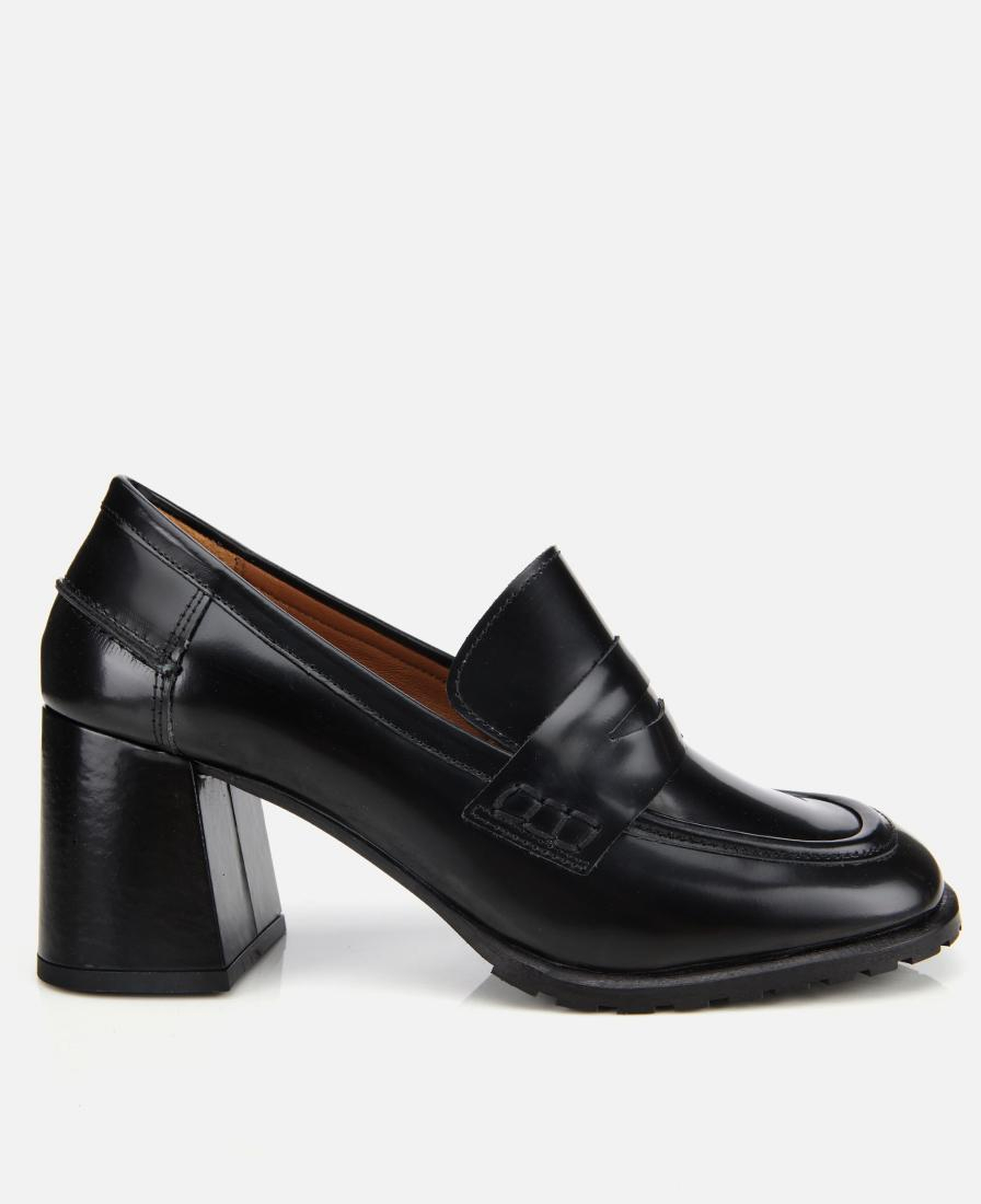 Kadın Açma Deri Siyah Topuklu Klasik Loafer
