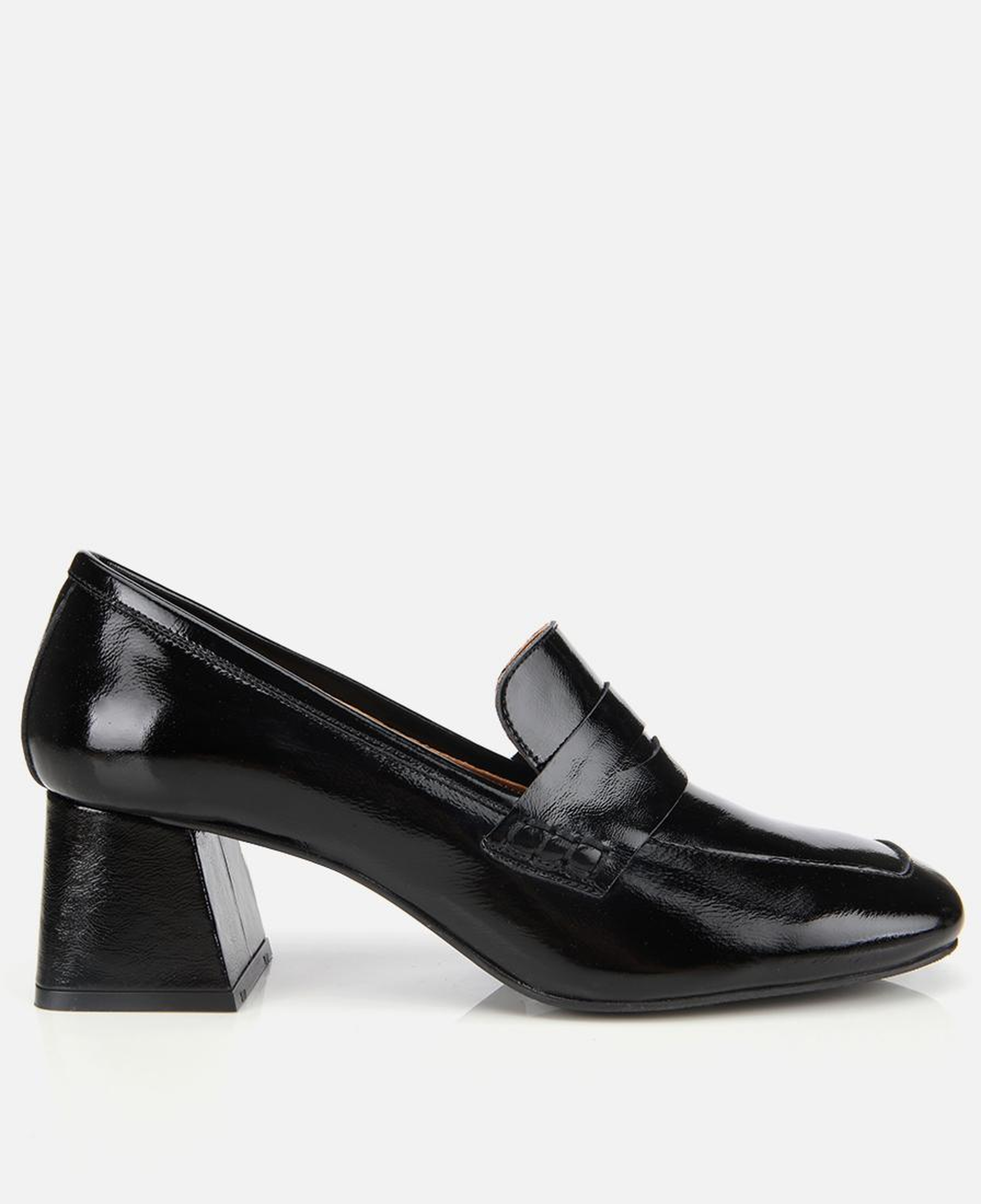 Kadın Rugan Deri Siyah Topuklu Klasik Loafer