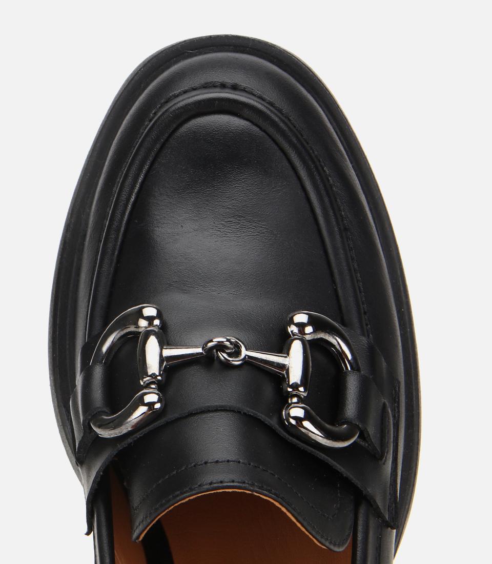 Kadın Deri Siyah Tokalı Yüksek Topuklu Klasik Loafer