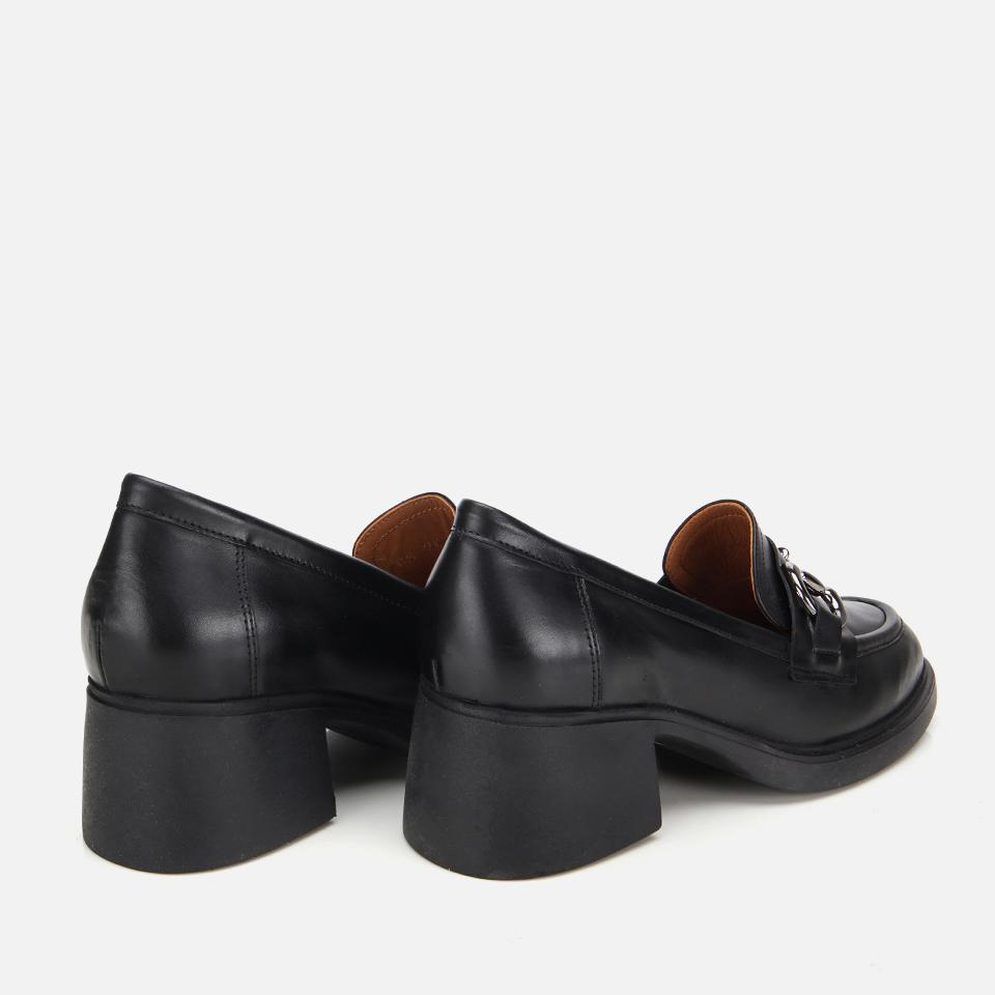 Kadın Deri Siyah Tokalı Yüksek Topuklu Klasik Loafer
