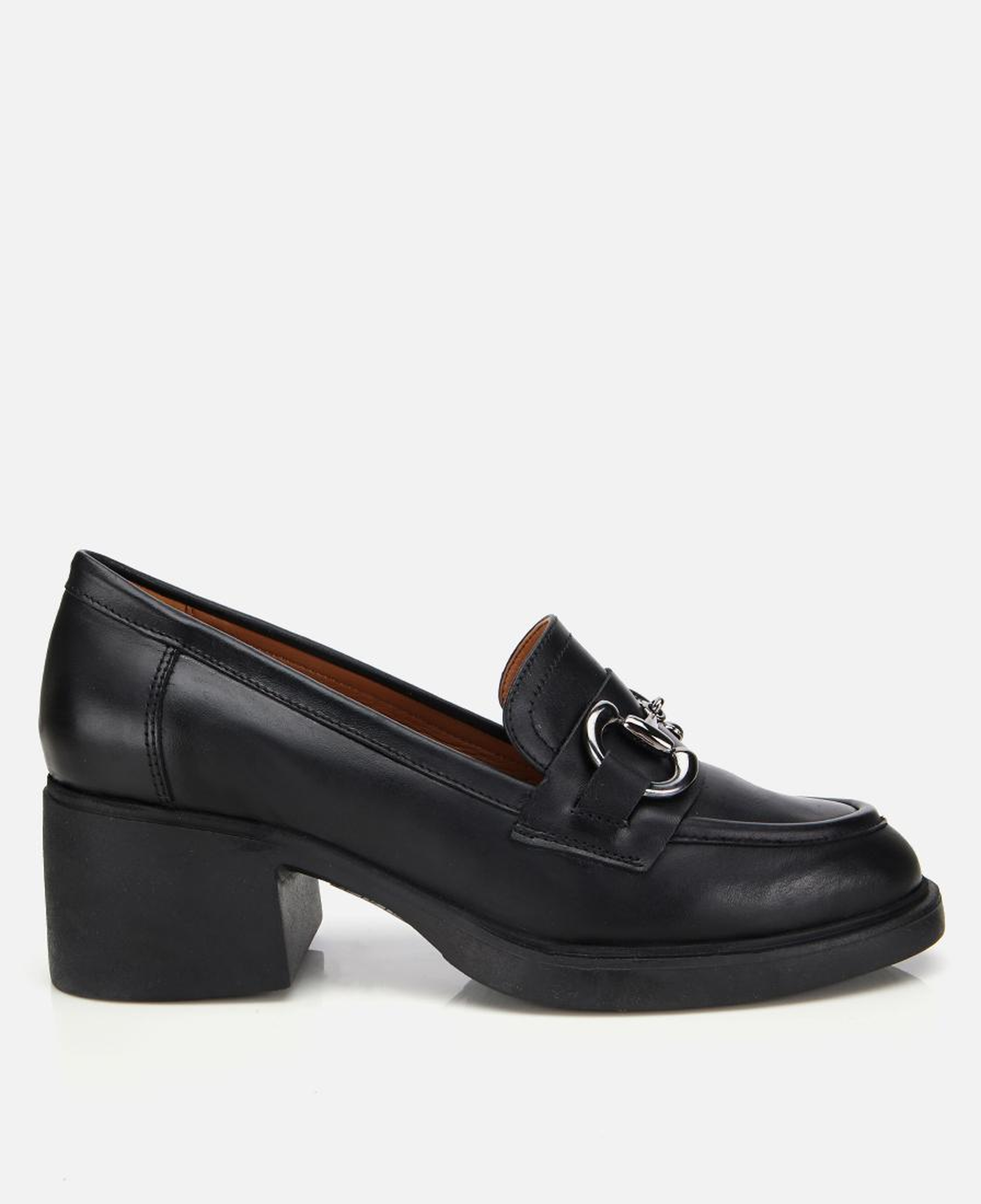 Kadın Deri Siyah Tokalı Yüksek Topuklu Klasik Loafer