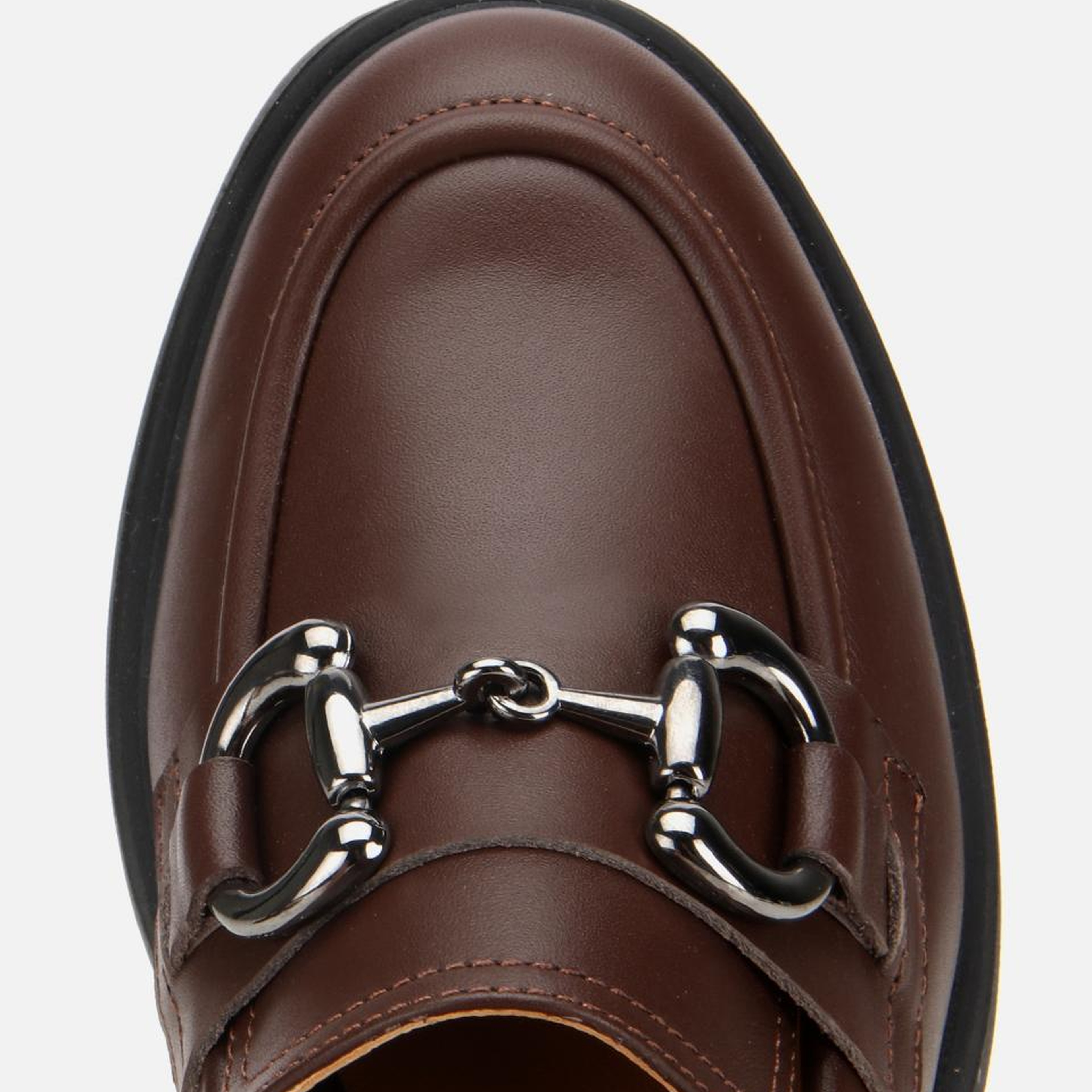 Kadın Deri Kahverengi Tokalı Yüksek Topuklu Klasik Loafer