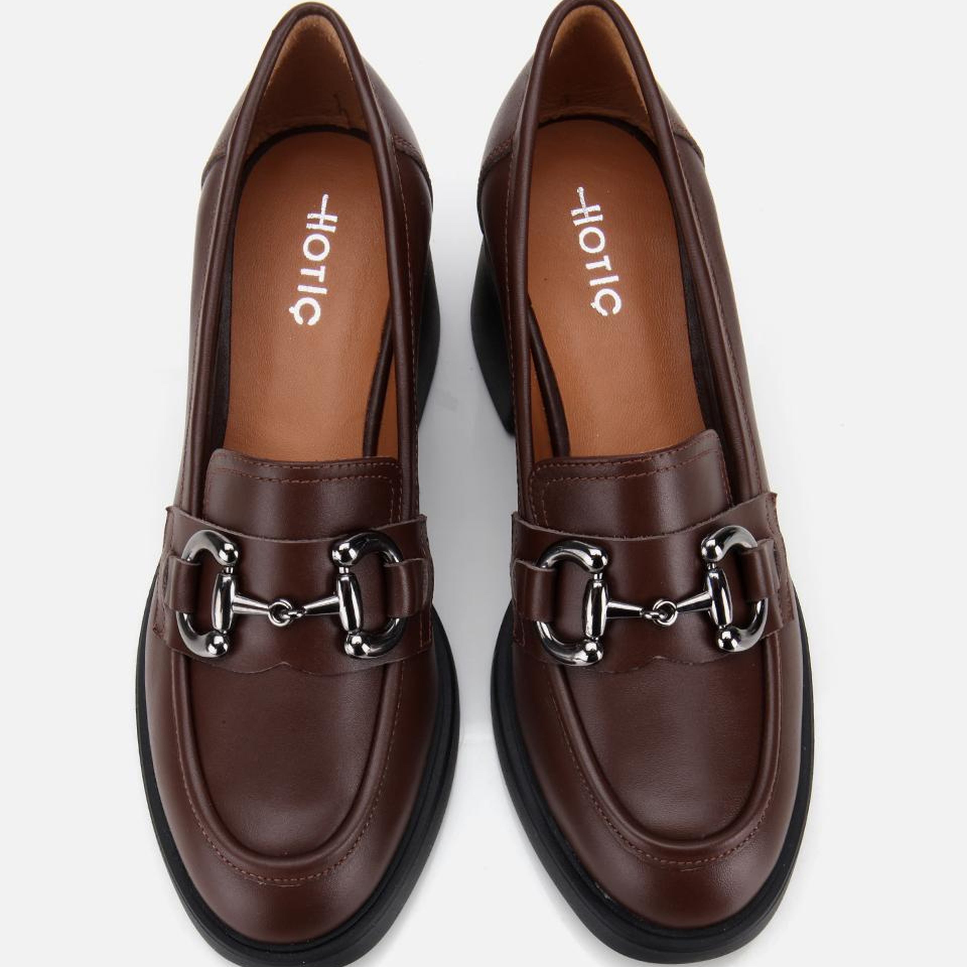 Kadın Deri Kahverengi Tokalı Yüksek Topuklu Klasik Loafer
